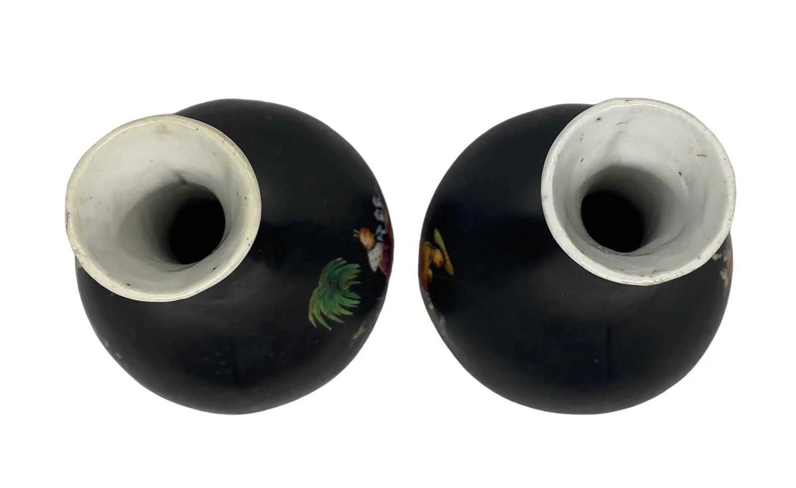 Vintage Mid 20th Century Asian Handcrafted Porcelain Black & White Vases With Four Decorative Scenes - 7
