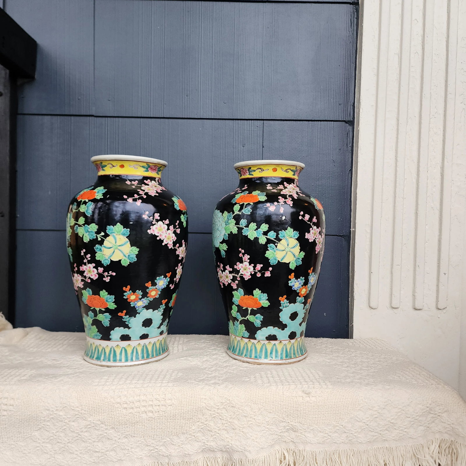Pair of Large Mid-Century Japanese Famille Noire Vases - 2