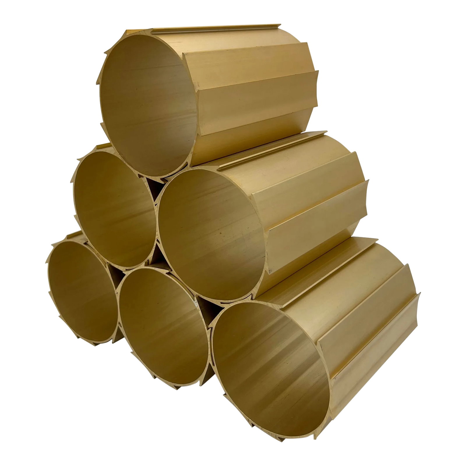 Gold Mid-Century Modern Anodized Aluminum Modular Wine Rack: Gold Mid-Century Modern Anodized Aluminum Modular Wine Rack. A genius design of individual extruded anodized aluminum that slides together to create a modular wine rack that can take an endless