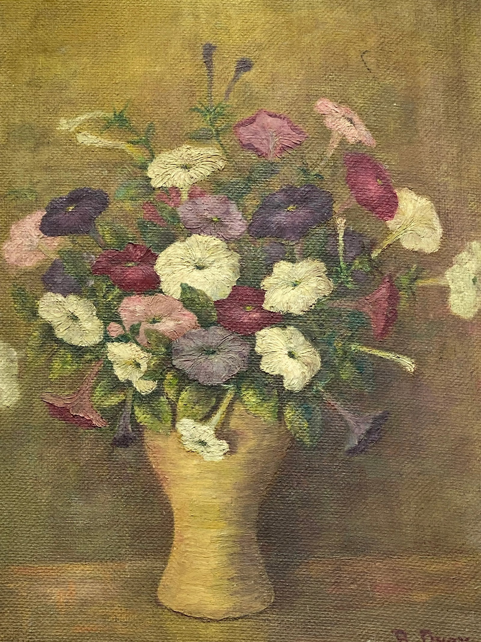 Early 20th Century "Petunias Floral Still Life" Oil Painting on Board Artist B Dyer - 2