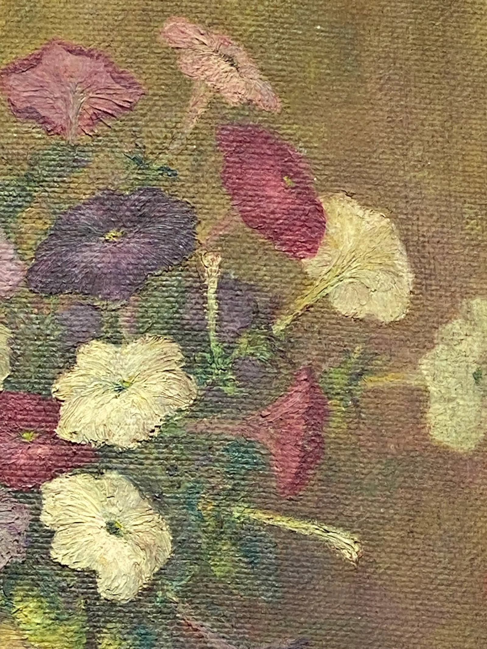 Early 20th Century "Petunias Floral Still Life" Oil Painting on Board Artist B Dyer - 3