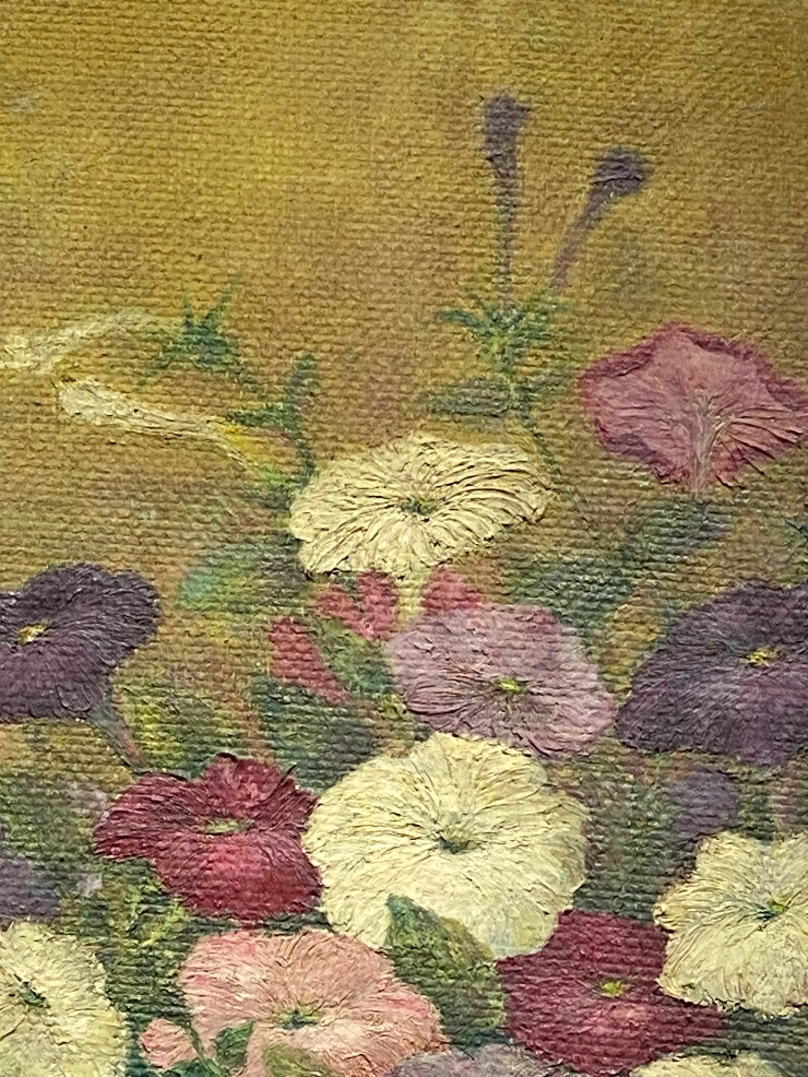 Early 20th Century "Petunias Floral Still Life" Oil Painting on Board Artist B Dyer - 4