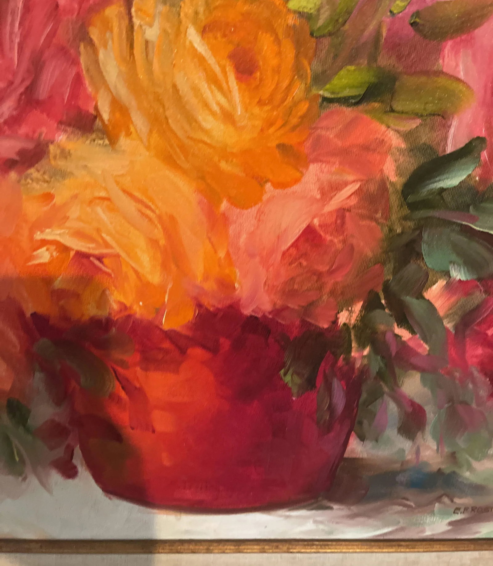 Late 20th Century Impressionist Style Still Life Painting of a Bouquet of Bright Flowers by E. Frost - 6