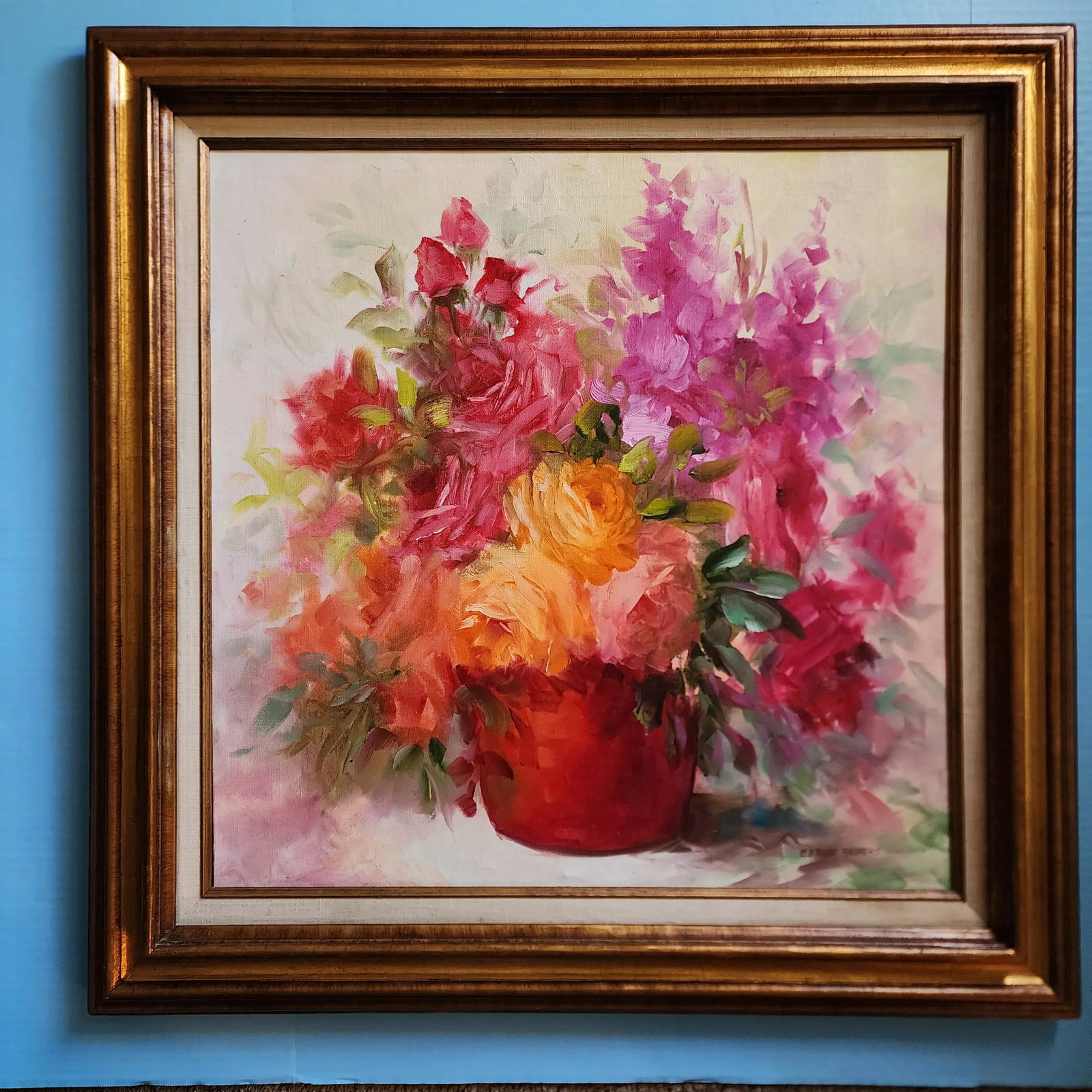 Late 20th Century Impressionist Style Still Life Painting of a Bouquet of Bright Flowers by E. Frost - 8