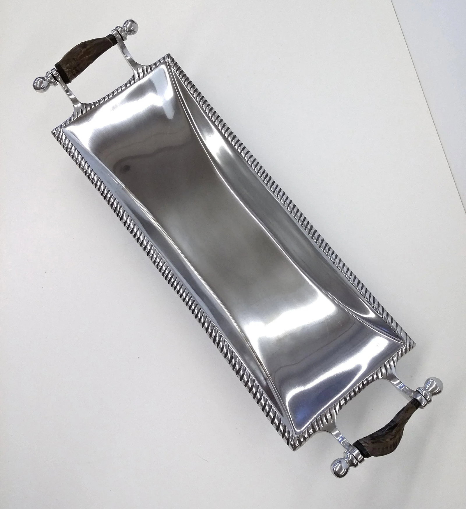 Vintage Aluminum & Wood Bread/Condiment Tray Platter - 4
