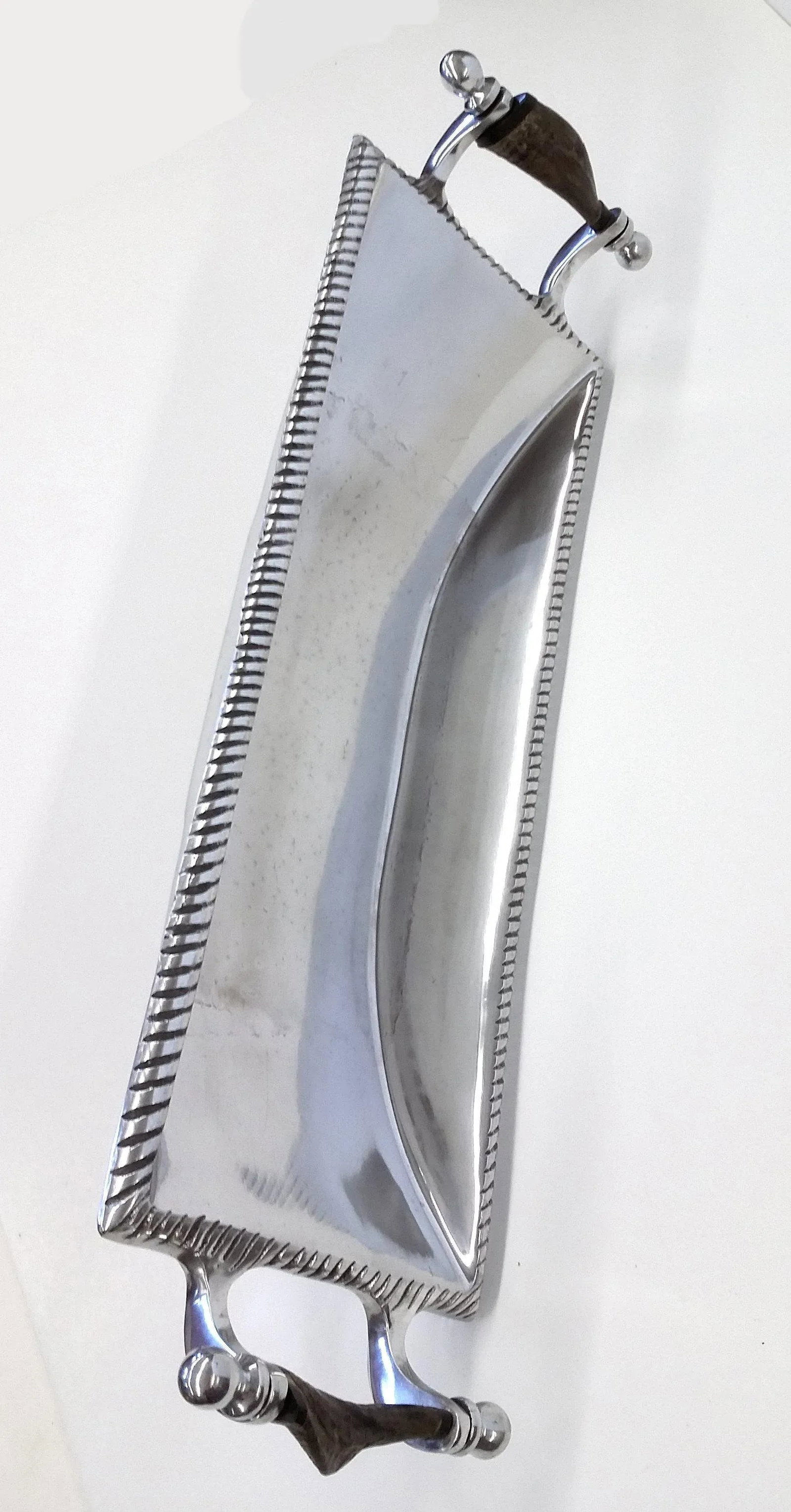 Vintage Aluminum & Wood Bread/Condiment Tray Platter - 6