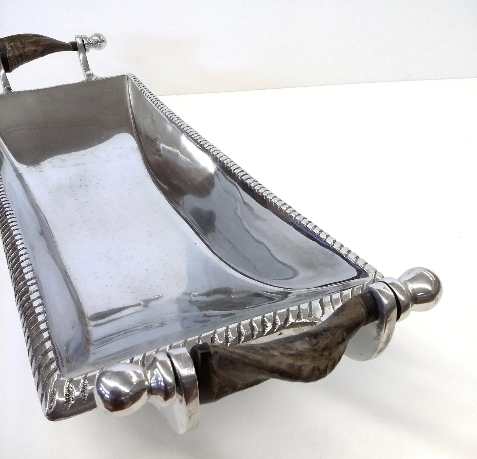 Vintage Aluminum & Wood Bread/Condiment Tray Platter - 7
