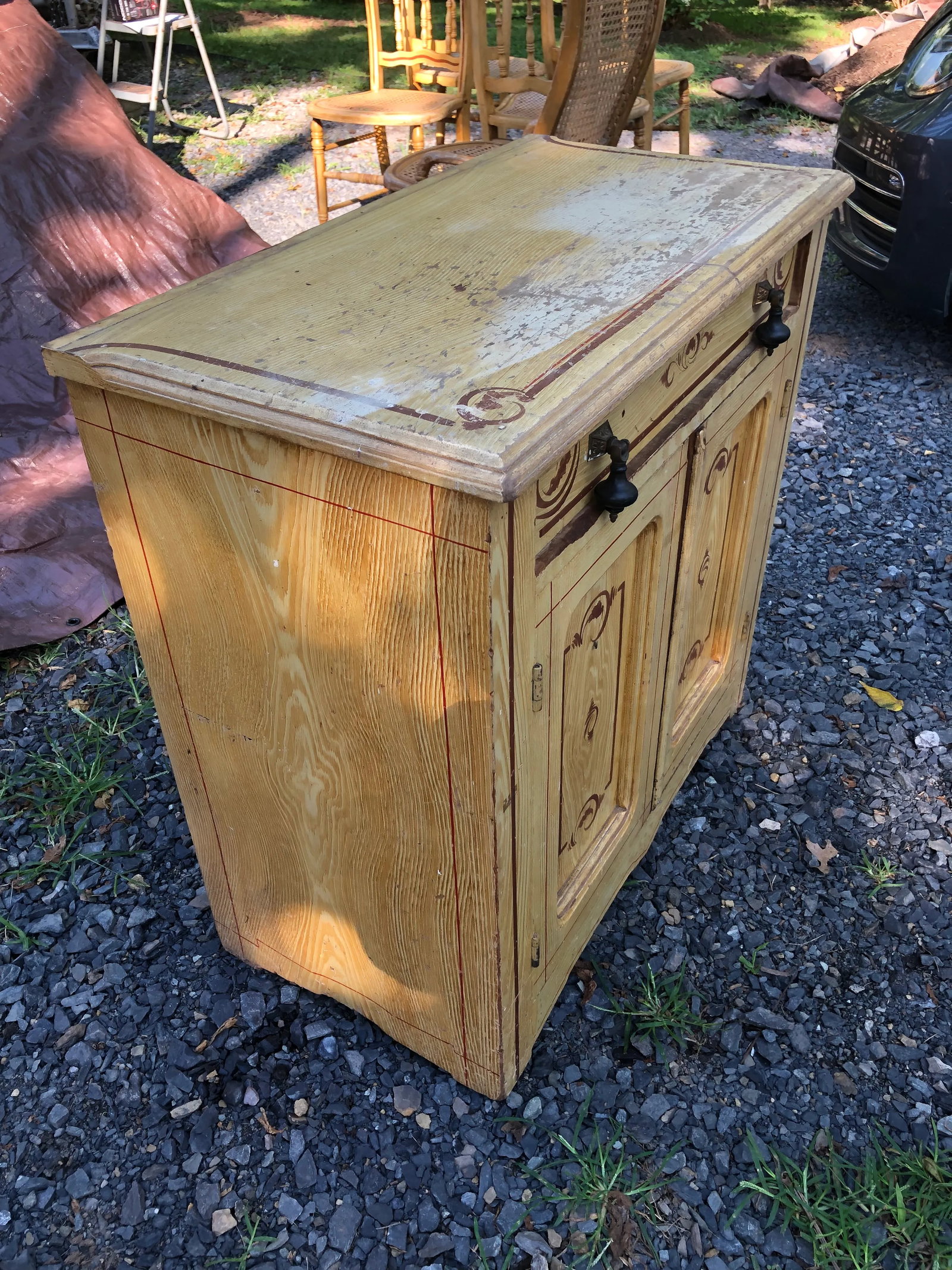 Small Vintage Hand Painted Amish Country Cabinet - 10