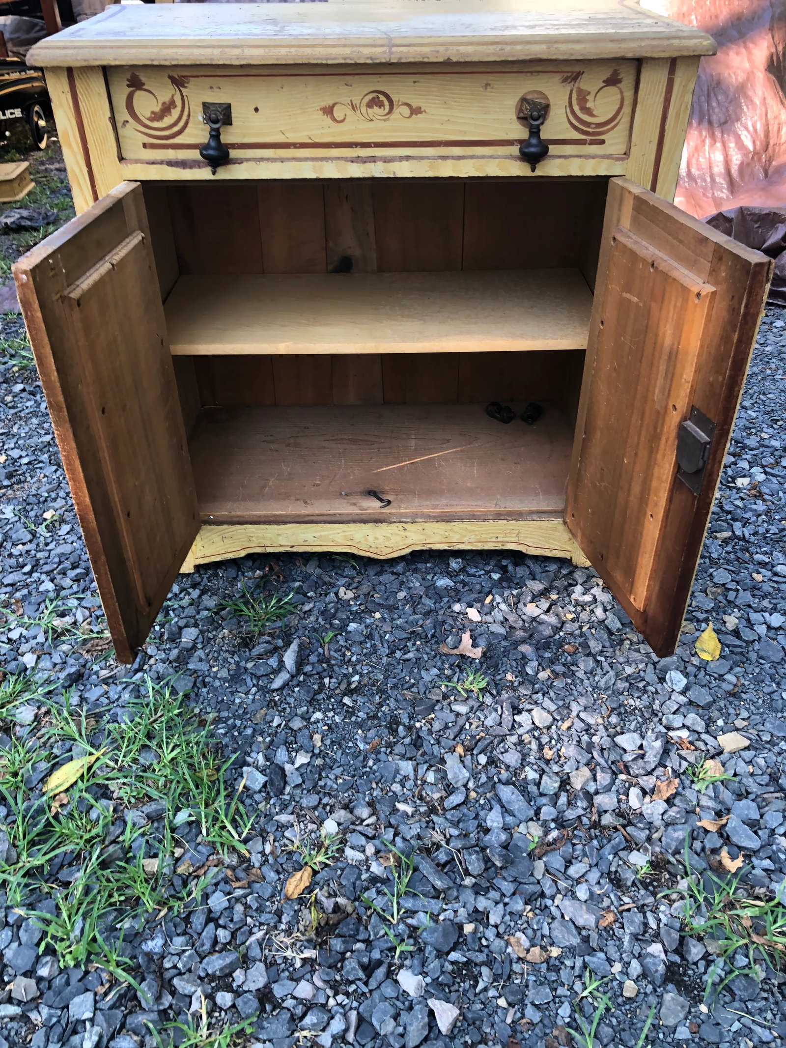 Small Vintage Hand Painted Amish Country Cabinet - 2