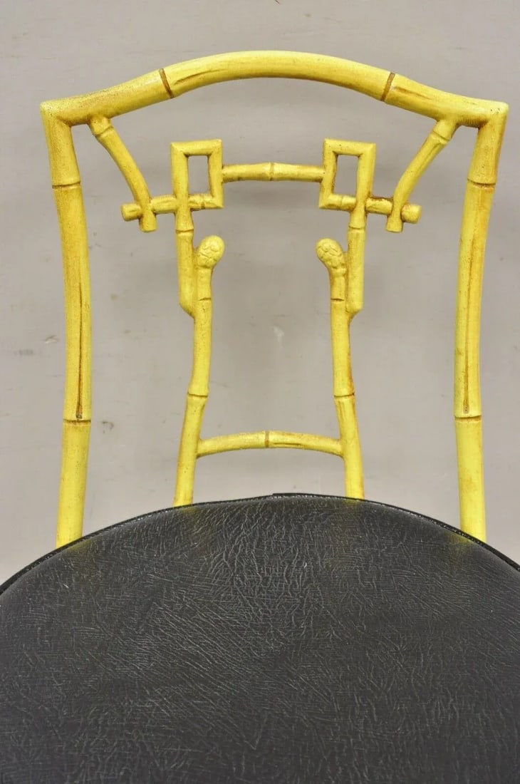 Late 20th Century Vintage Chinese Chippendale Yellow Faux Bamboo Cast Aluminum Bar Stool - 3