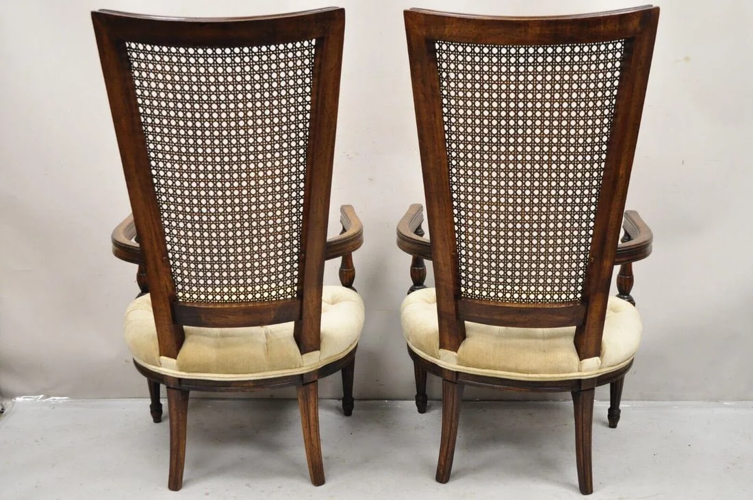Mid 20th Century Vintage Hollywood Regency Tall Cane Back Fireside Lounge Armchairs - a Pair - 10
