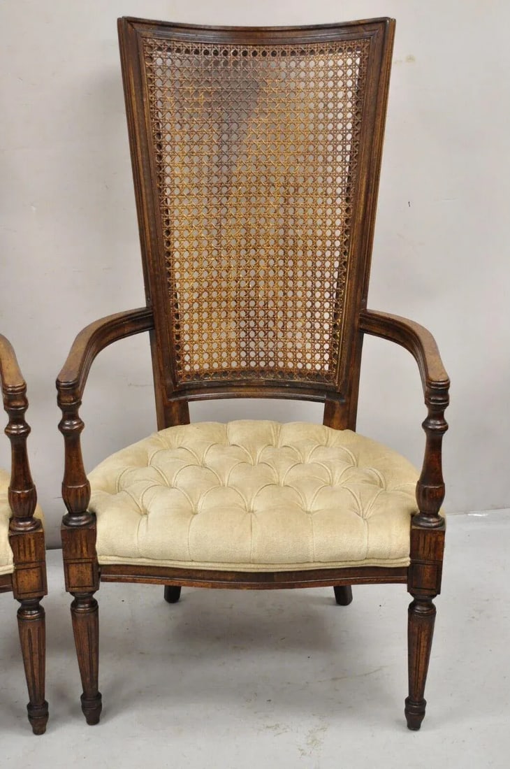 Mid 20th Century Vintage Hollywood Regency Tall Cane Back Fireside Lounge Armchairs - a Pair - 11