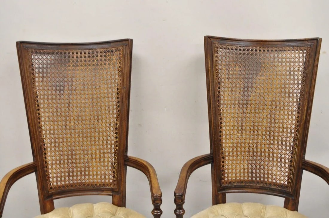 Mid 20th Century Vintage Hollywood Regency Tall Cane Back Fireside Lounge Armchairs - a Pair - 3
