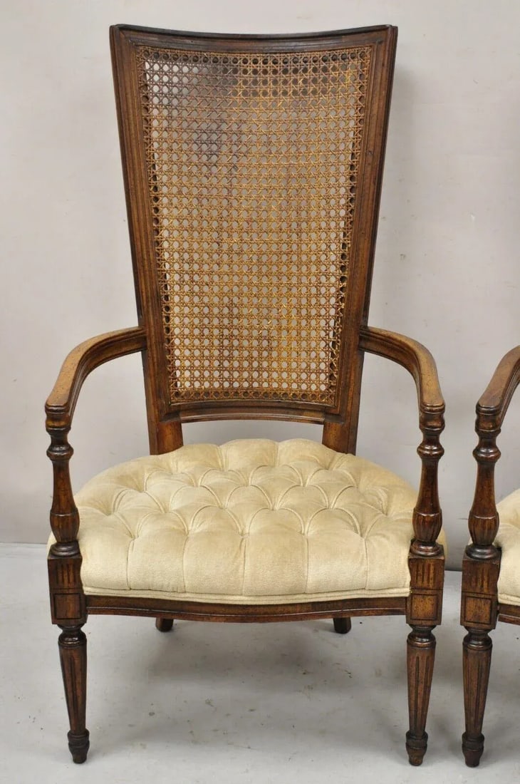 Mid 20th Century Vintage Hollywood Regency Tall Cane Back Fireside Lounge Armchairs - a Pair - 4