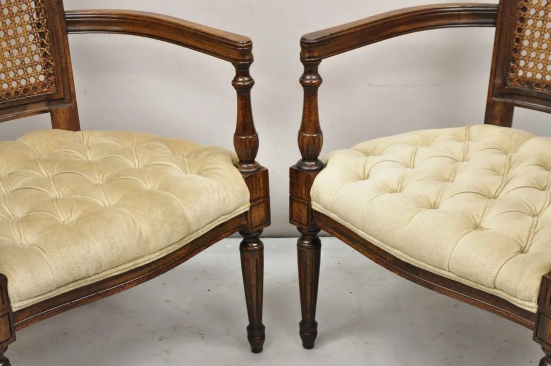 Mid 20th Century Vintage Hollywood Regency Tall Cane Back Fireside Lounge Armchairs - a Pair - 5