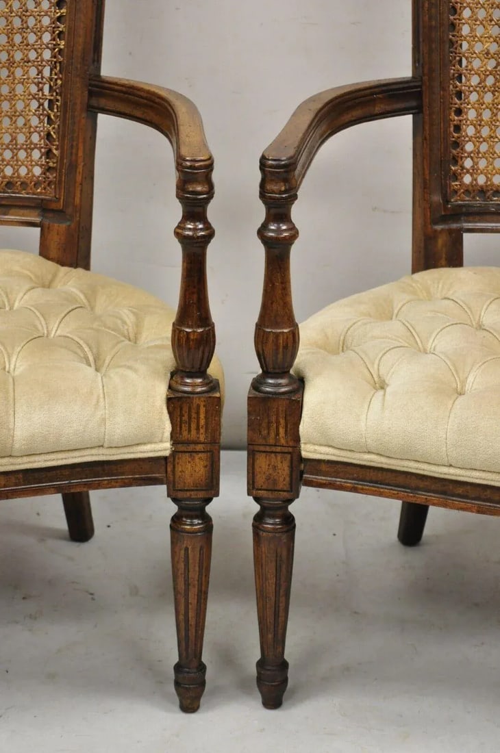 Mid 20th Century Vintage Hollywood Regency Tall Cane Back Fireside Lounge Armchairs - a Pair - 7