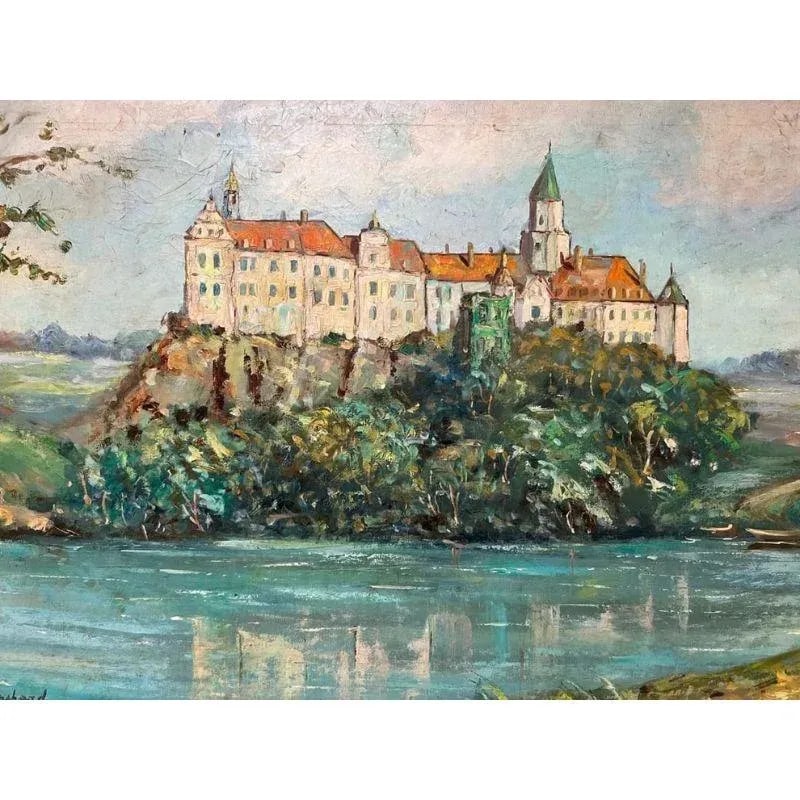 Framed French Castle Oil on Canvas Painting Signed Blanchard - 2