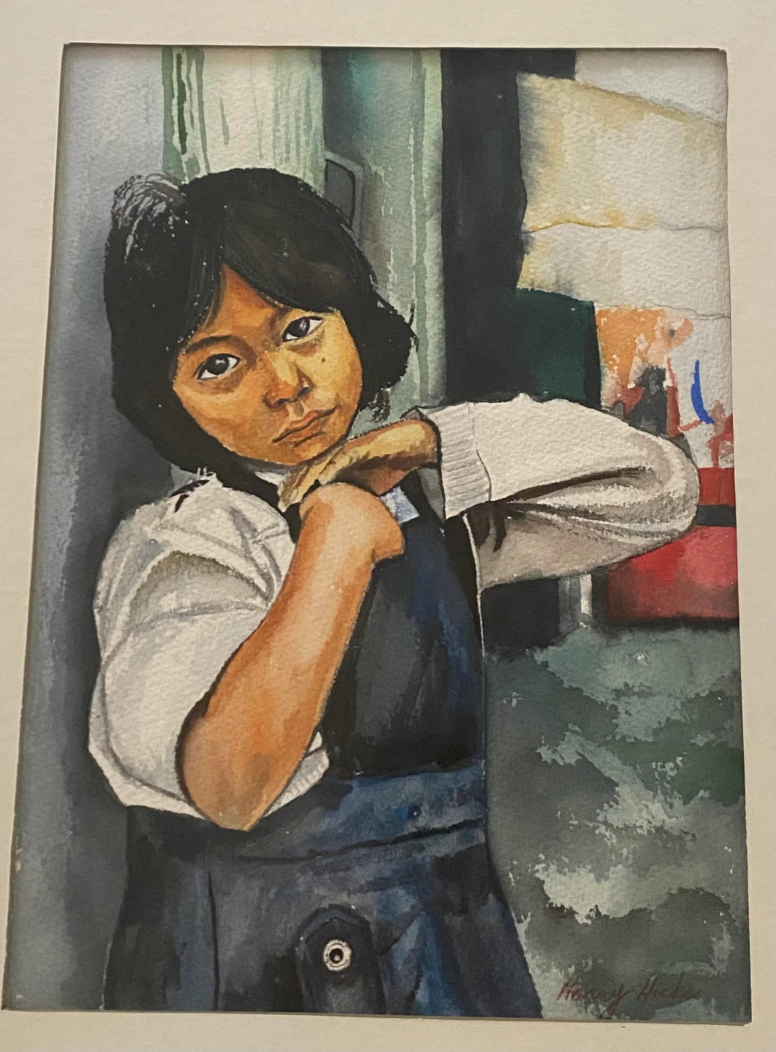 Mid 20th Century Framed Watercolor "Portrait of a Native American Girl With Sad Eyes" by Artist Harr - 4