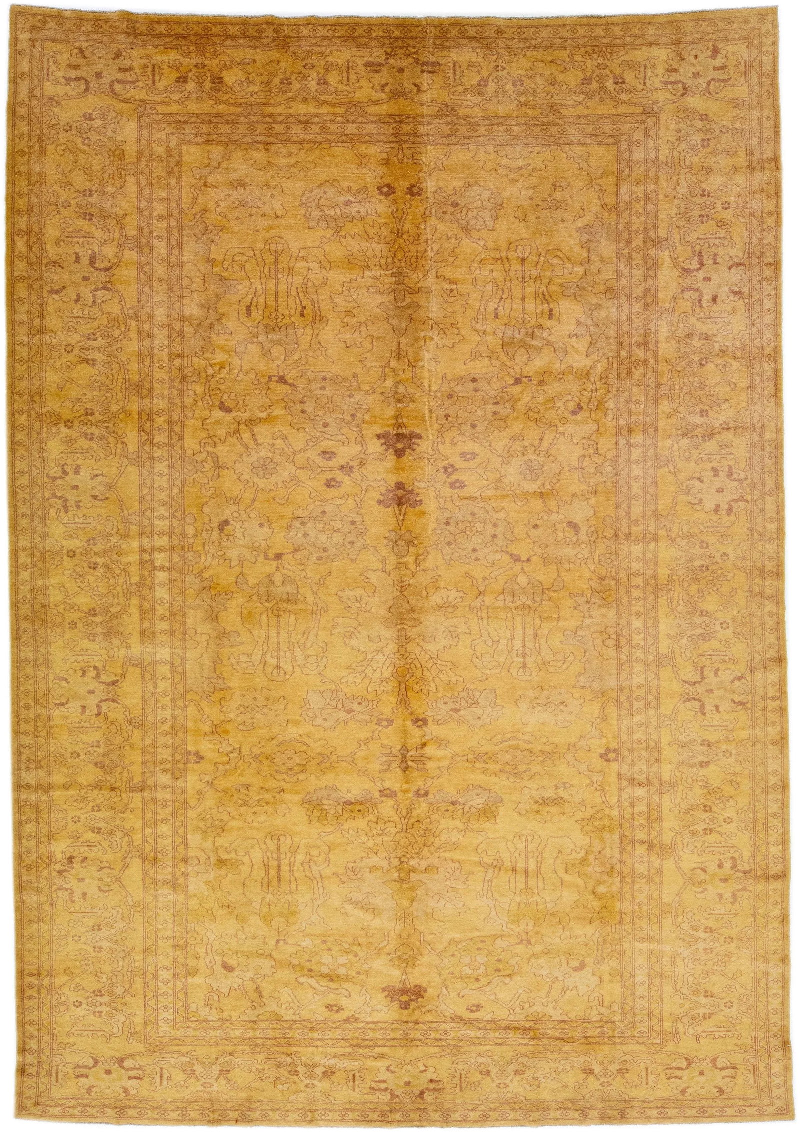 1960s Indian Vintage Wool Rug With Allover Floral Design in Goldenrod - 7