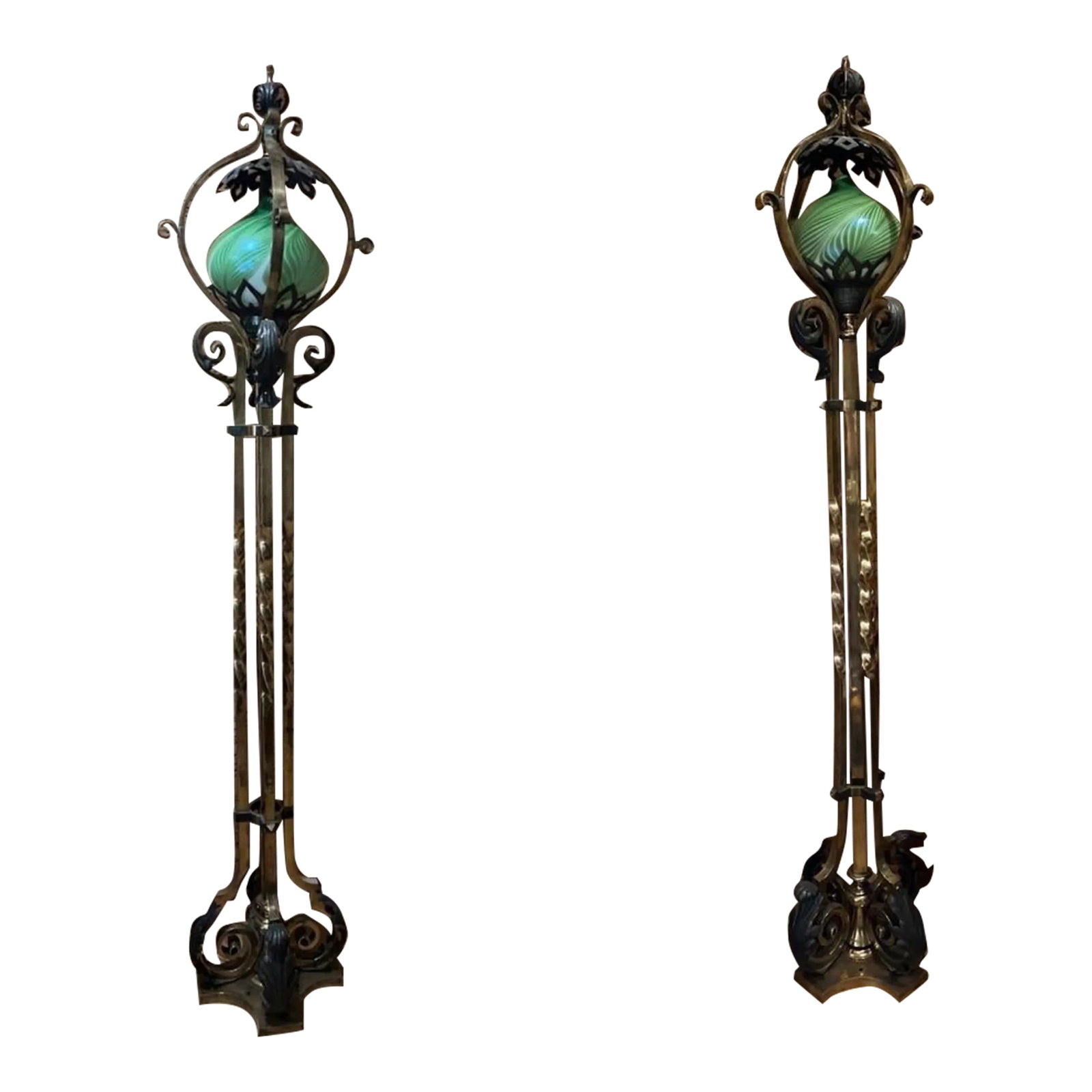 Pair 19th C., Russian Neoclassical Bronze, Iron & Feather Pulled Floor Lamps (1 of 12)