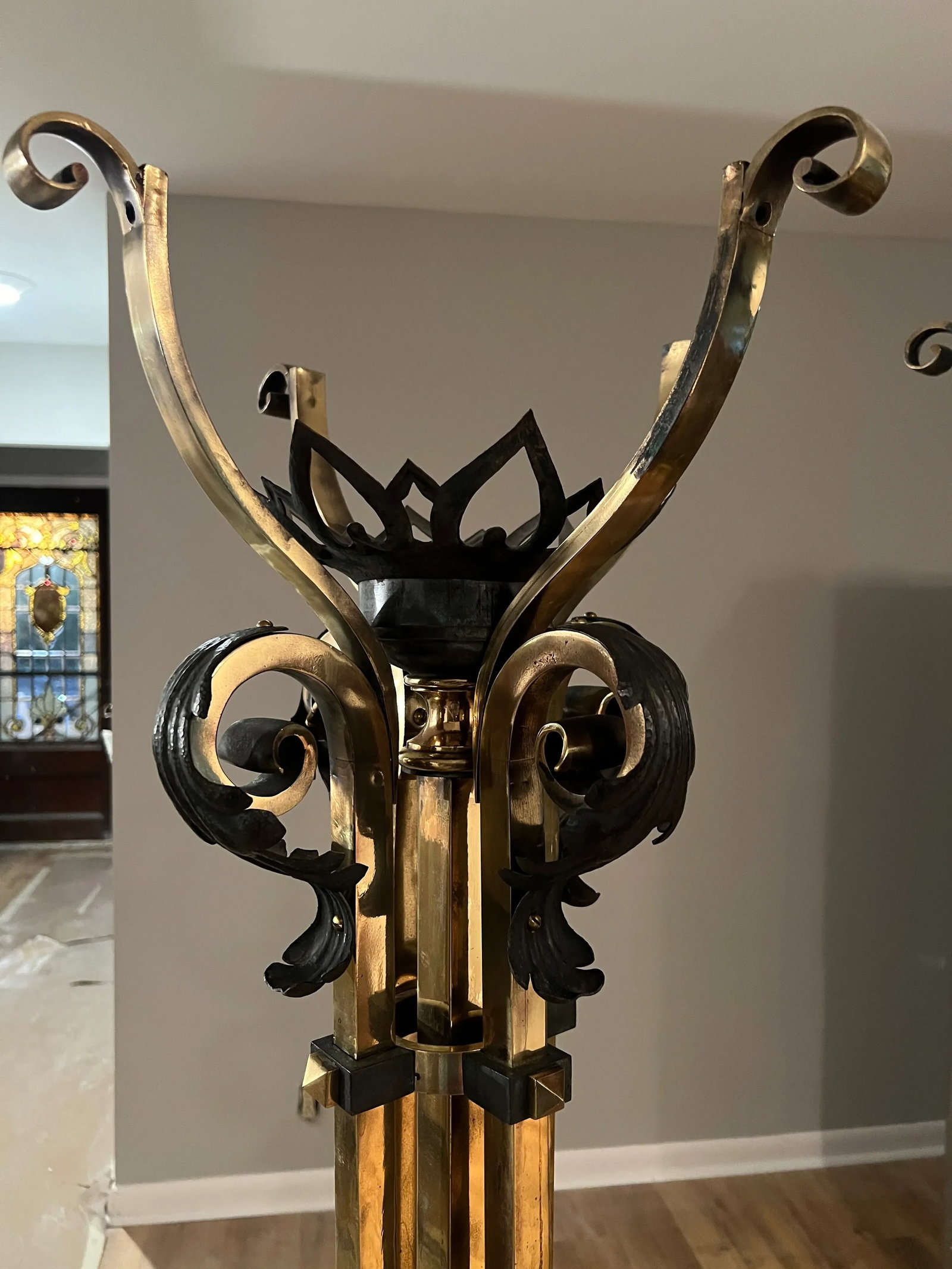 Pair 19th C., Russian Neoclassical Bronze, Iron & Feather Pulled Floor Lamps - 6