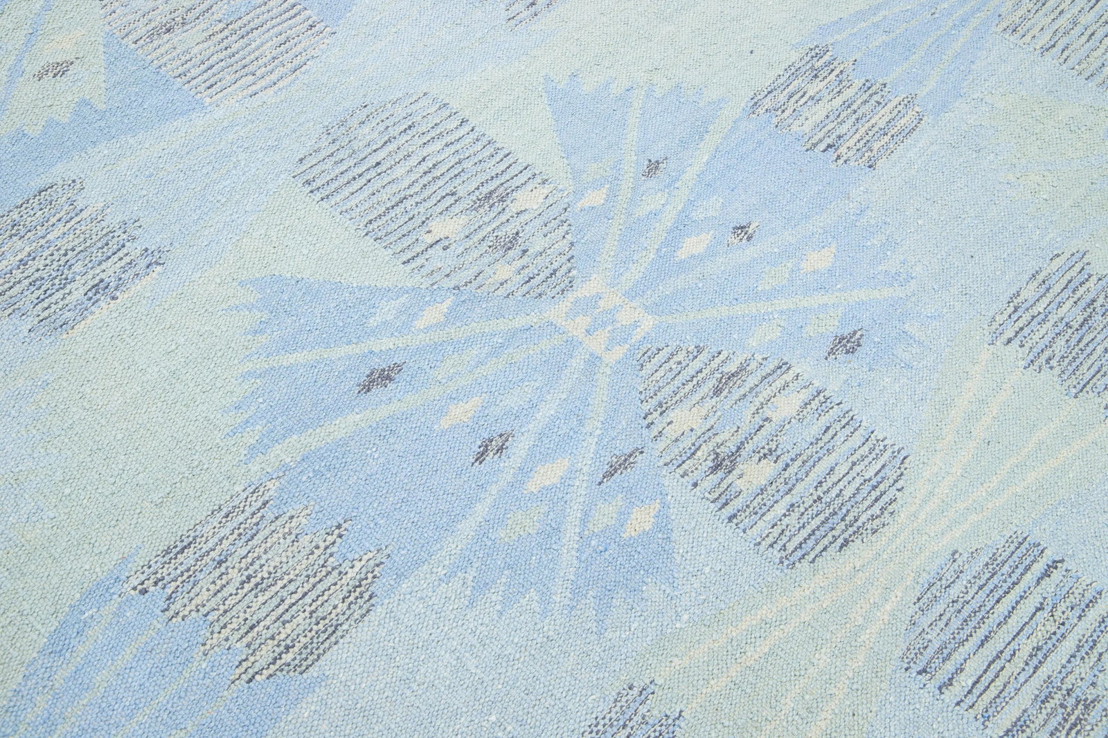 Modern Designed Swedish Style Wool & Silk Rug Handmade in Light Blue - 5