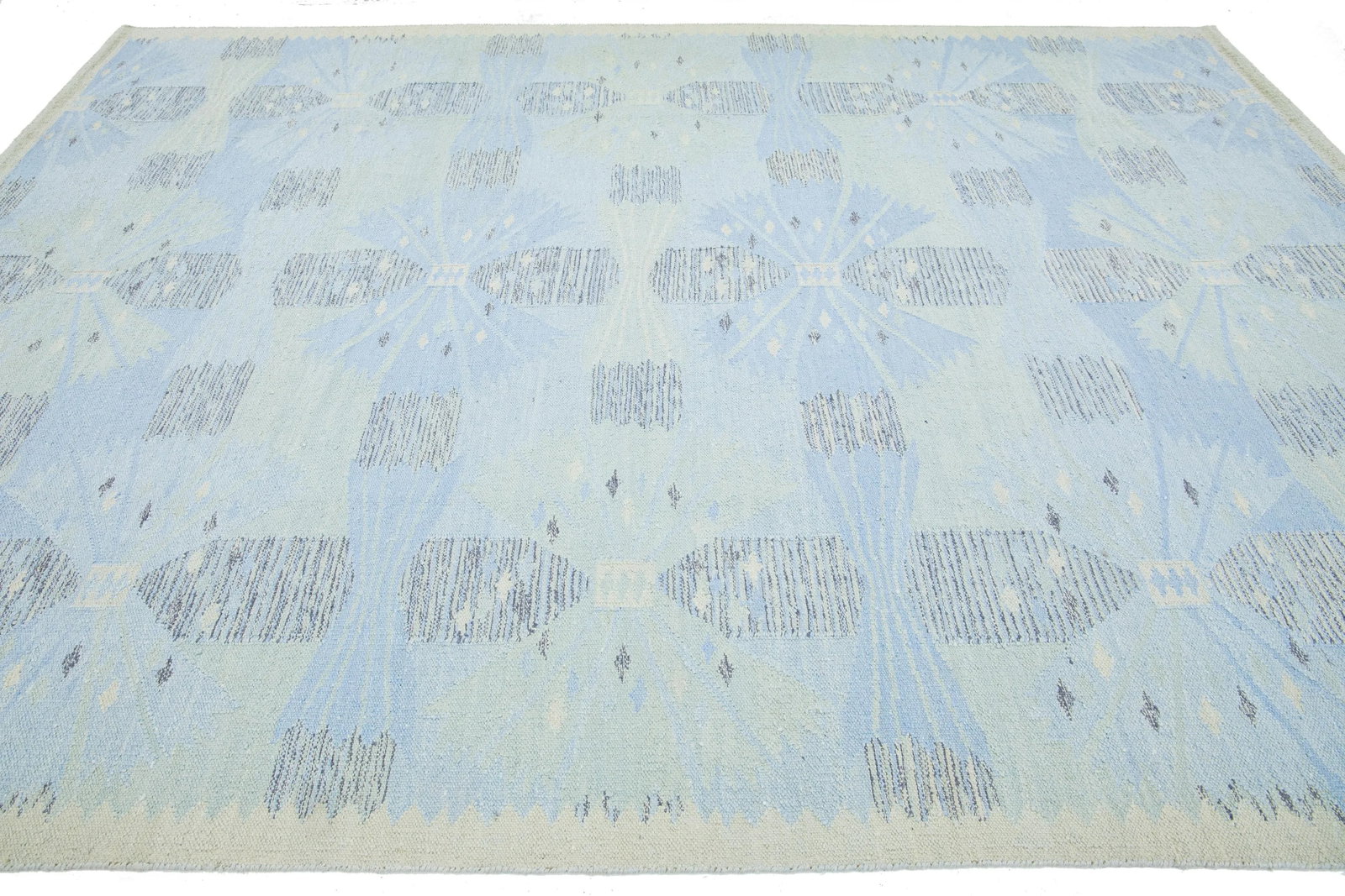 Modern Designed Swedish Style Wool & Silk Rug Handmade in Light Blue - 6
