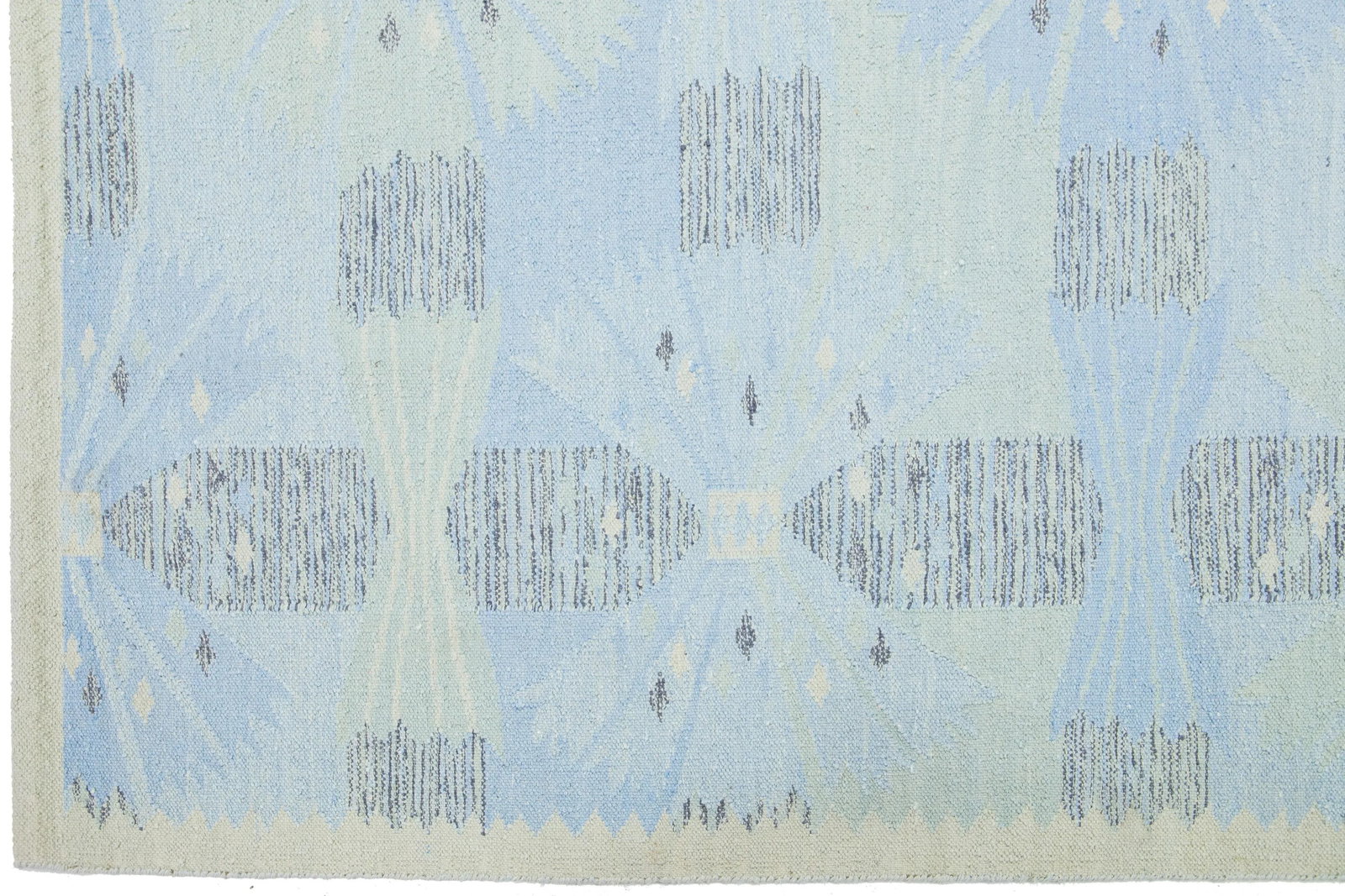 Modern Designed Swedish Style Wool & Silk Rug Handmade in Light Blue - 7