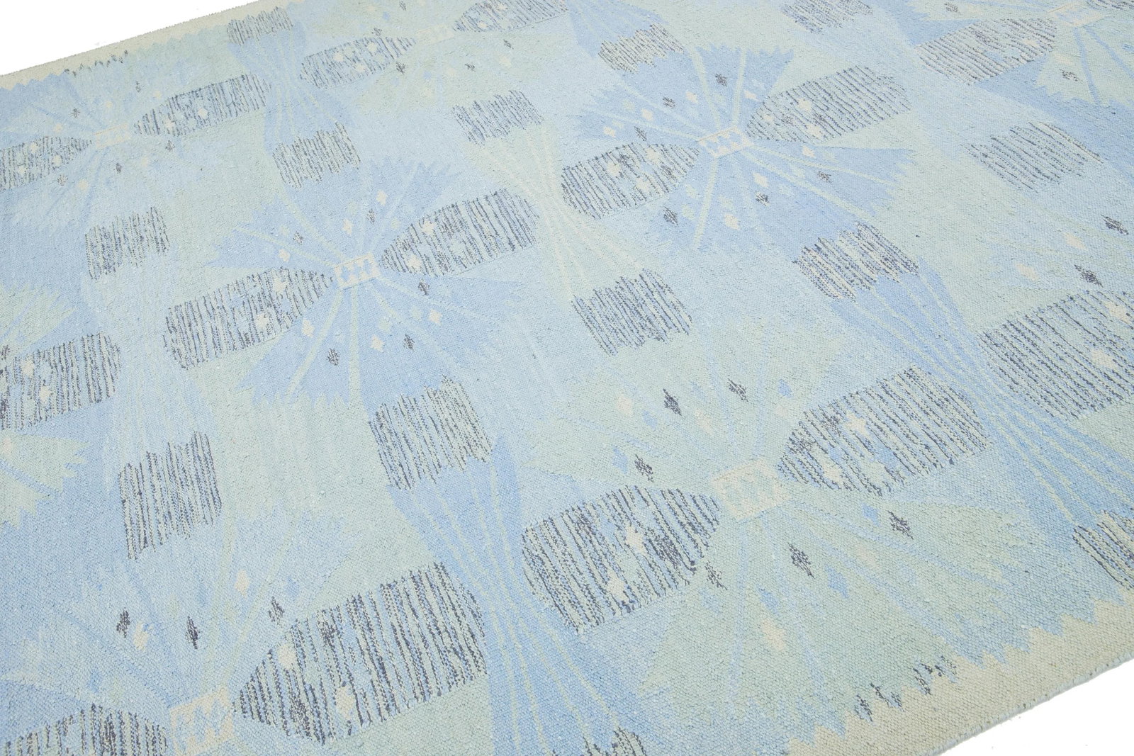 Modern Designed Swedish Style Wool & Silk Rug Handmade in Light Blue - 8
