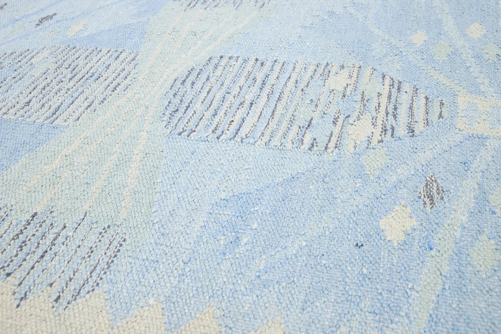 Modern Designed Swedish Style Wool & Silk Rug Handmade in Light Blue - 9