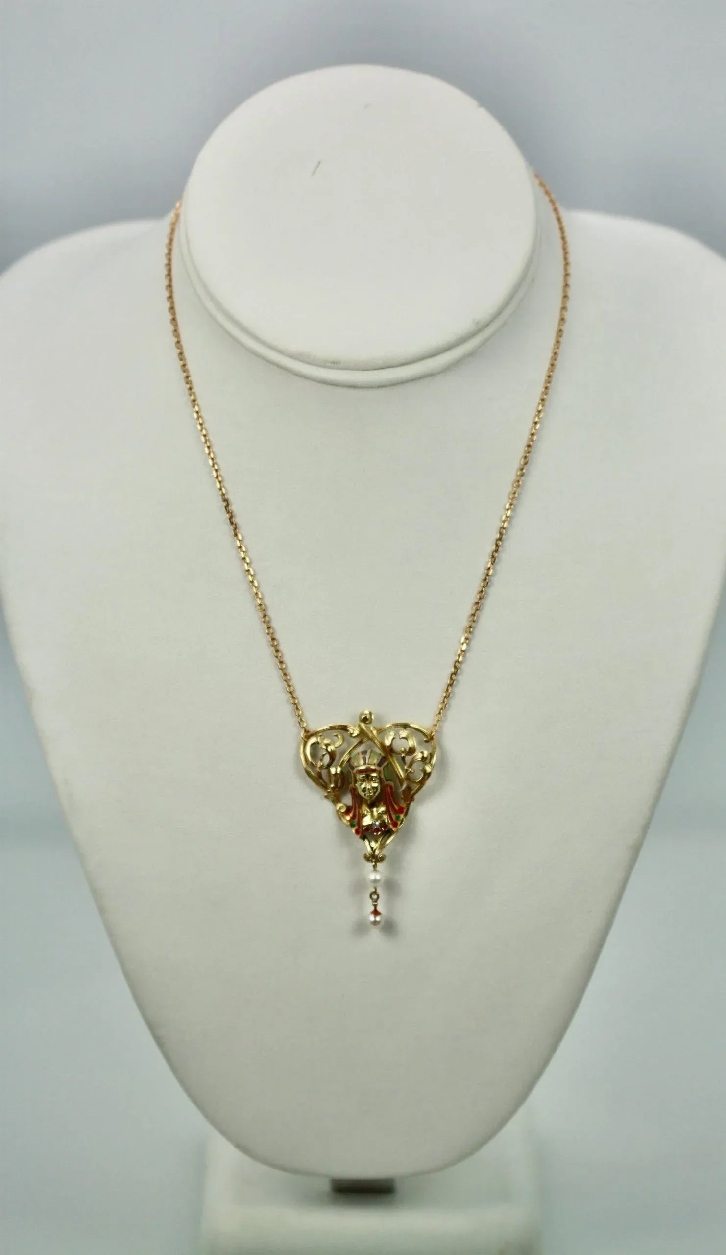 1940s Art Nouveau Egyptian Revival Enamel Necklace - 10