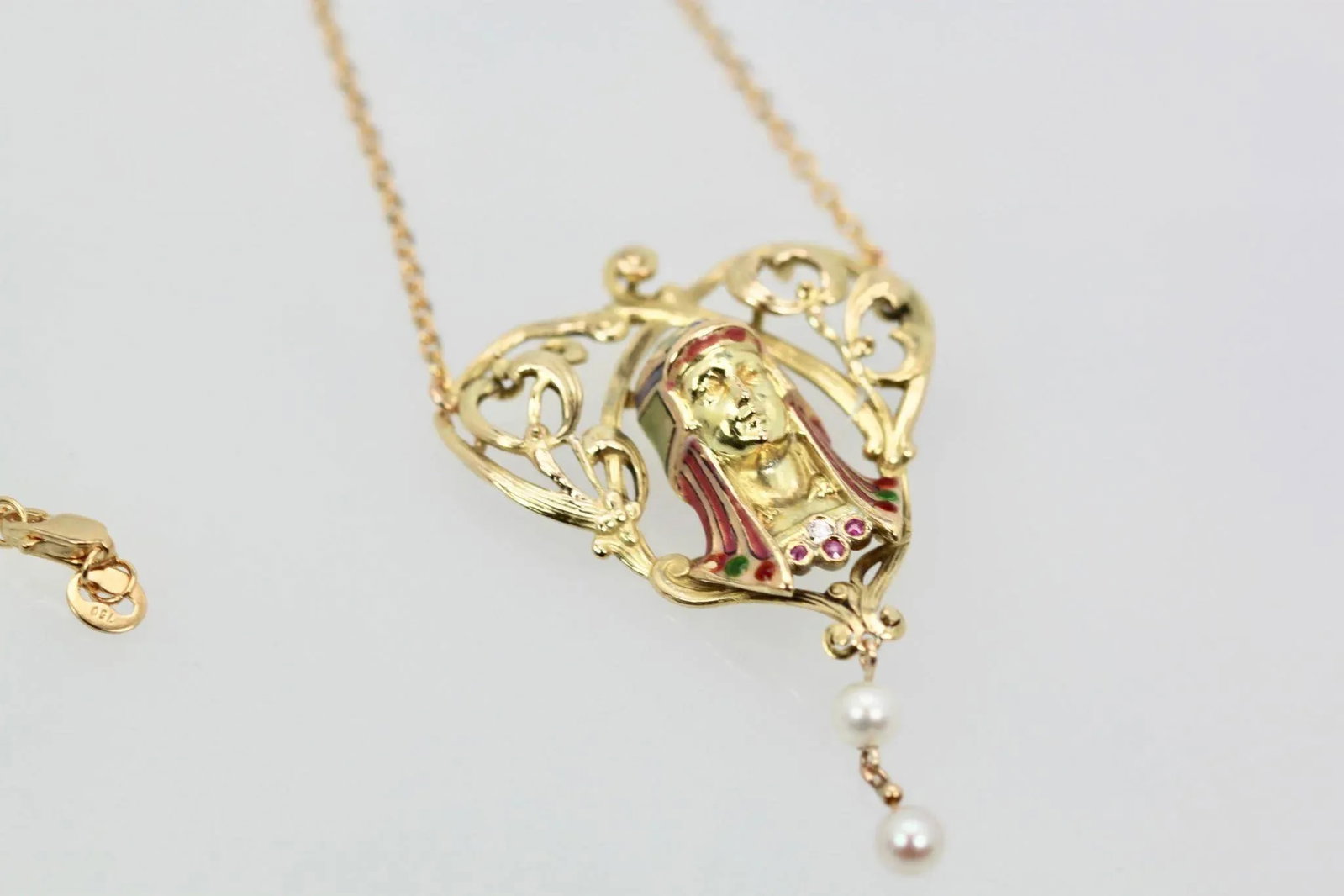 1940s Art Nouveau Egyptian Revival Enamel Necklace - 11