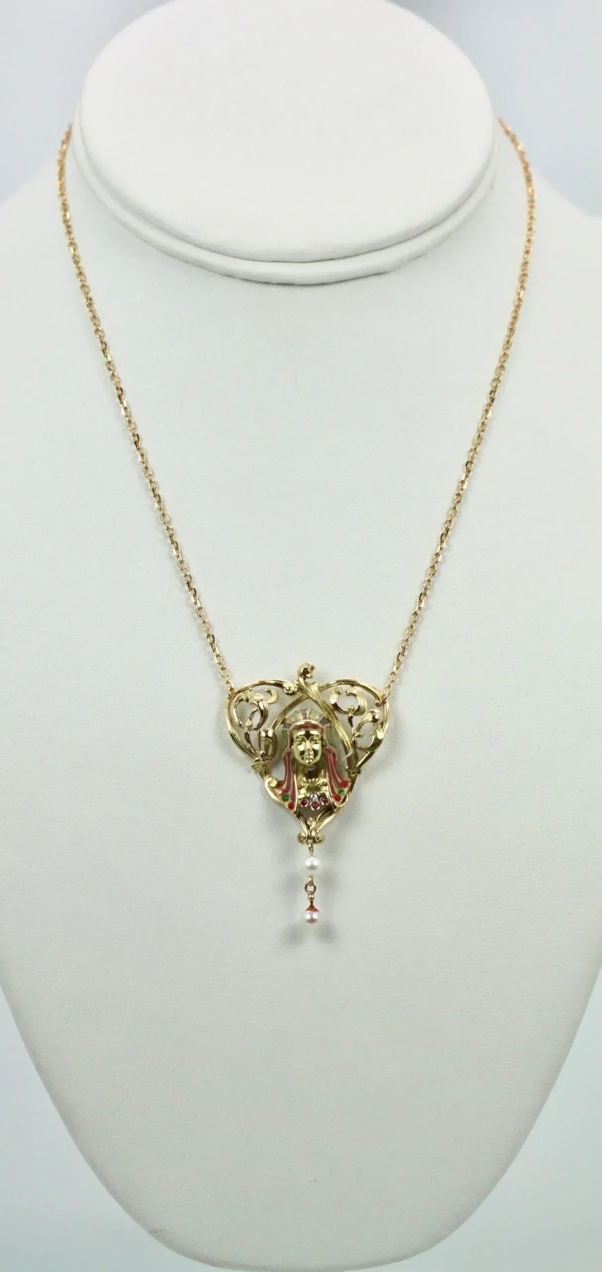1940s Art Nouveau Egyptian Revival Enamel Necklace - 2
