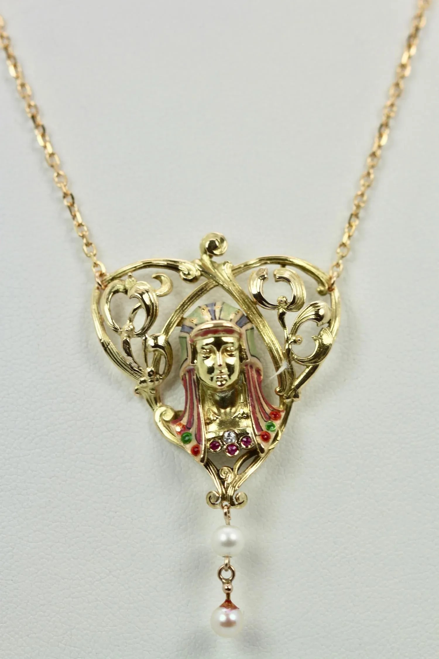 1940s Art Nouveau Egyptian Revival Enamel Necklace - 4
