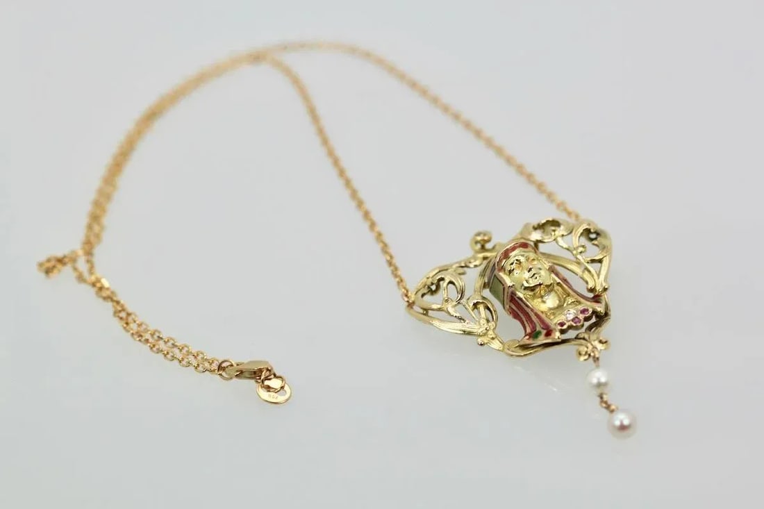 1940s Art Nouveau Egyptian Revival Enamel Necklace - 5