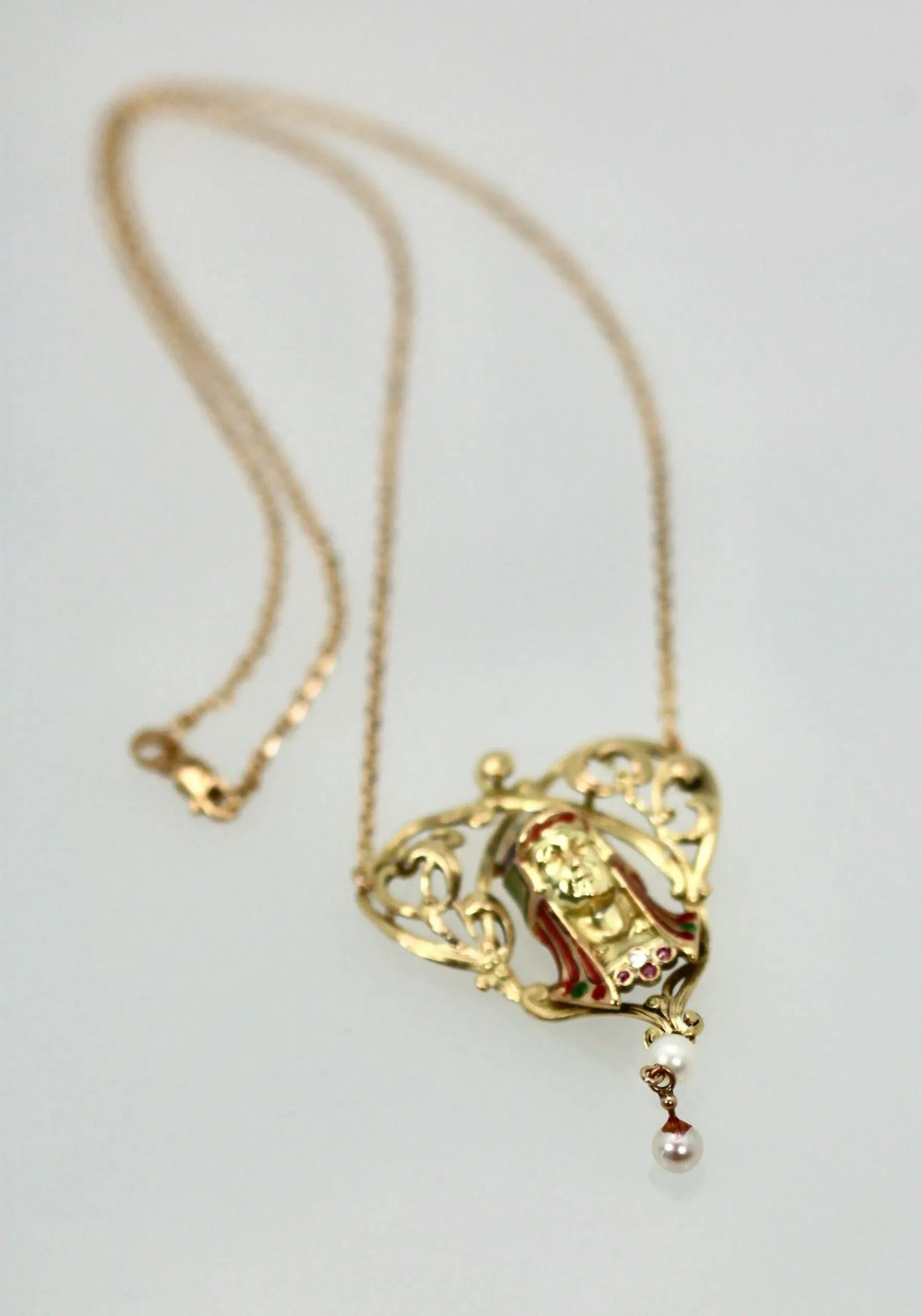1940s Art Nouveau Egyptian Revival Enamel Necklace - 8