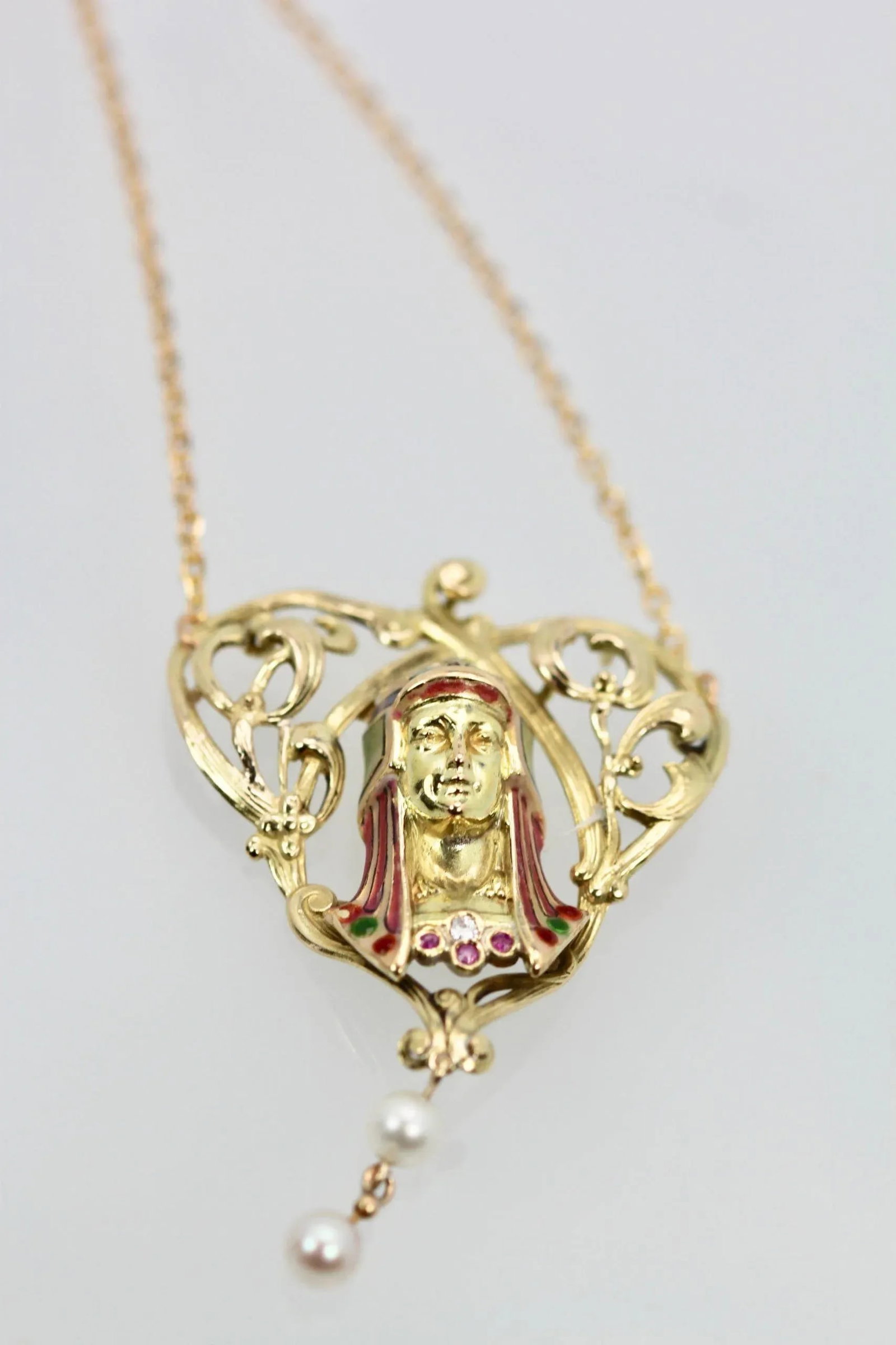 1940s Art Nouveau Egyptian Revival Enamel Necklace - 9