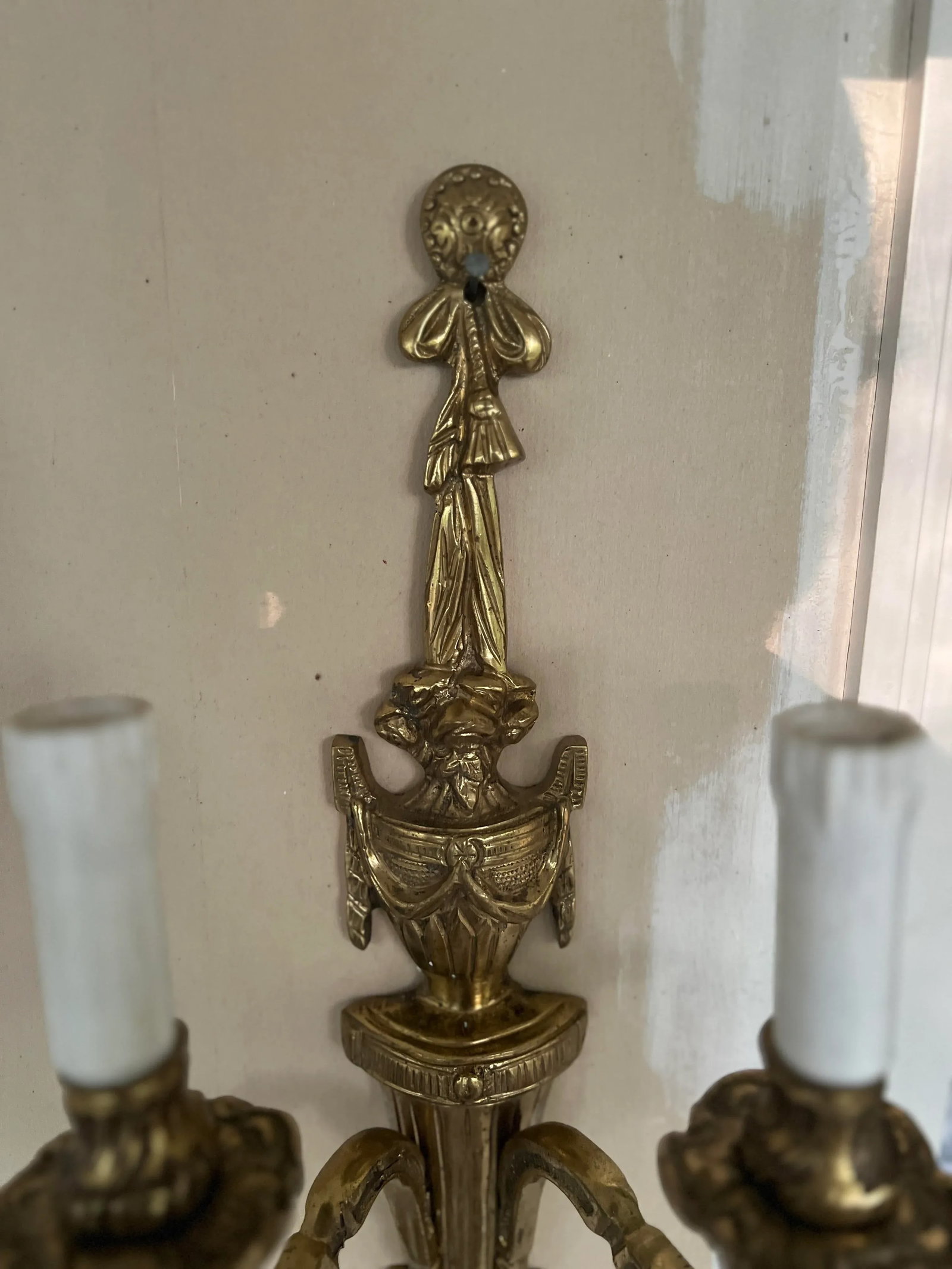 Pair, Vintage Italian Gilt Bronze Two-Light Wall Sconce - 2