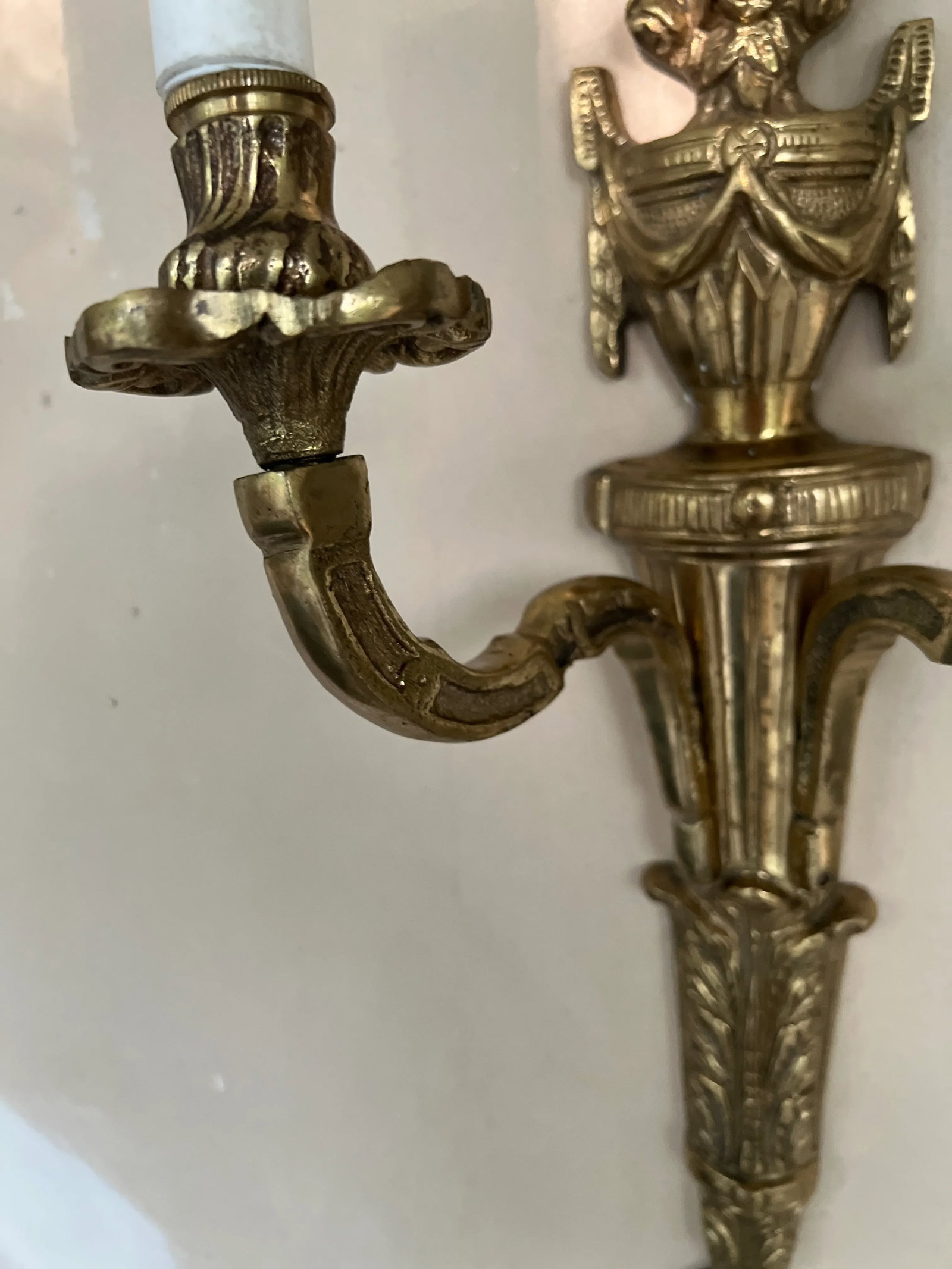 Pair, Vintage Italian Gilt Bronze Two-Light Wall Sconce - 3