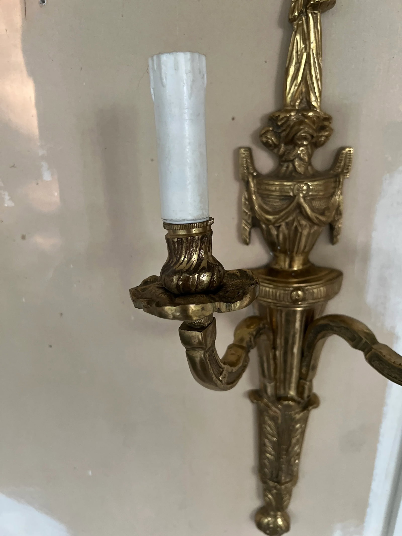 Pair, Vintage Italian Gilt Bronze Two-Light Wall Sconce - 4