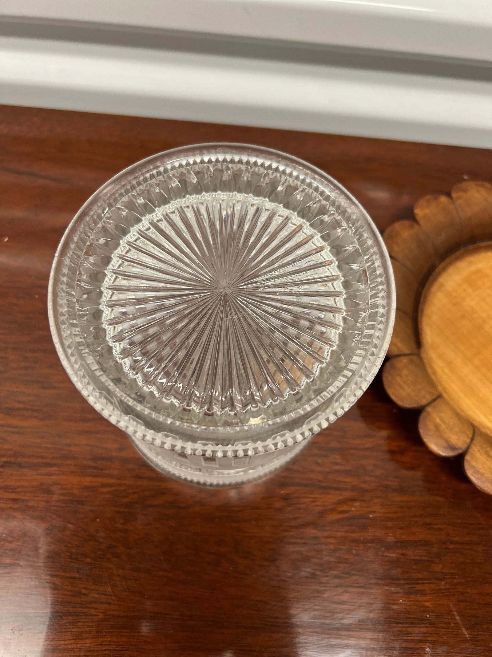 English Pressed Glass & Carved Oak Greek Key Motif Biscuit Barrel or Humidor - 6