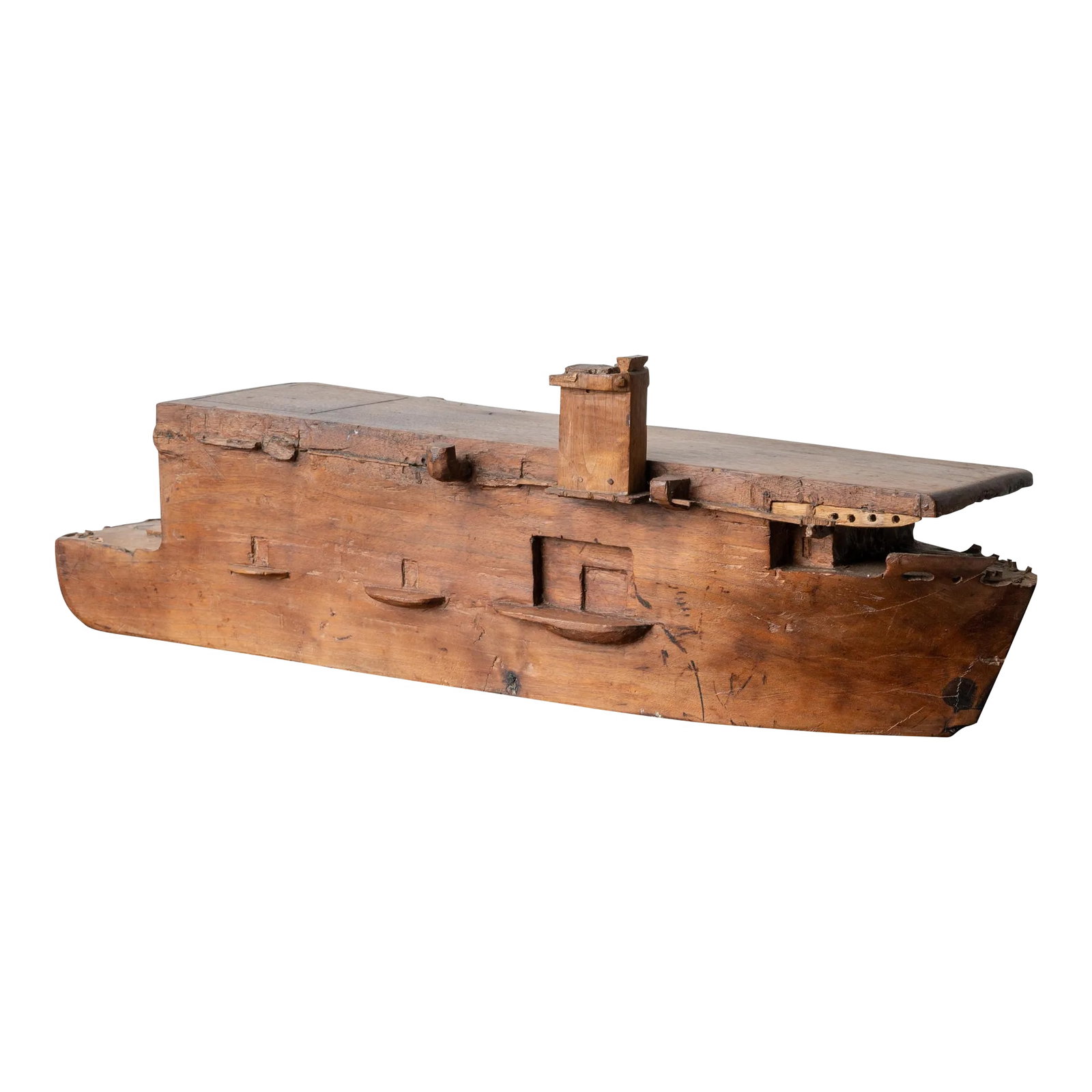 Wwii Sailor Carved Escort Carrier: A folk art WWII sailor carved escort carrier from the period. Sold by the prop company from the movie "The Legend of Bagger Vance" filmed in Savannah, Georgia. 28 inches wide by 9 inches deep by 9