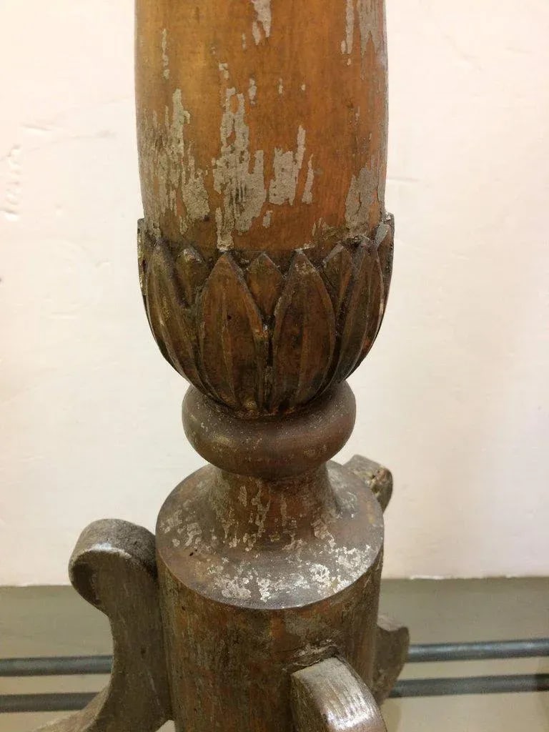 19th Century Silverleaf Carved Wood French Pricket Candlesticks - A Pair - 2
