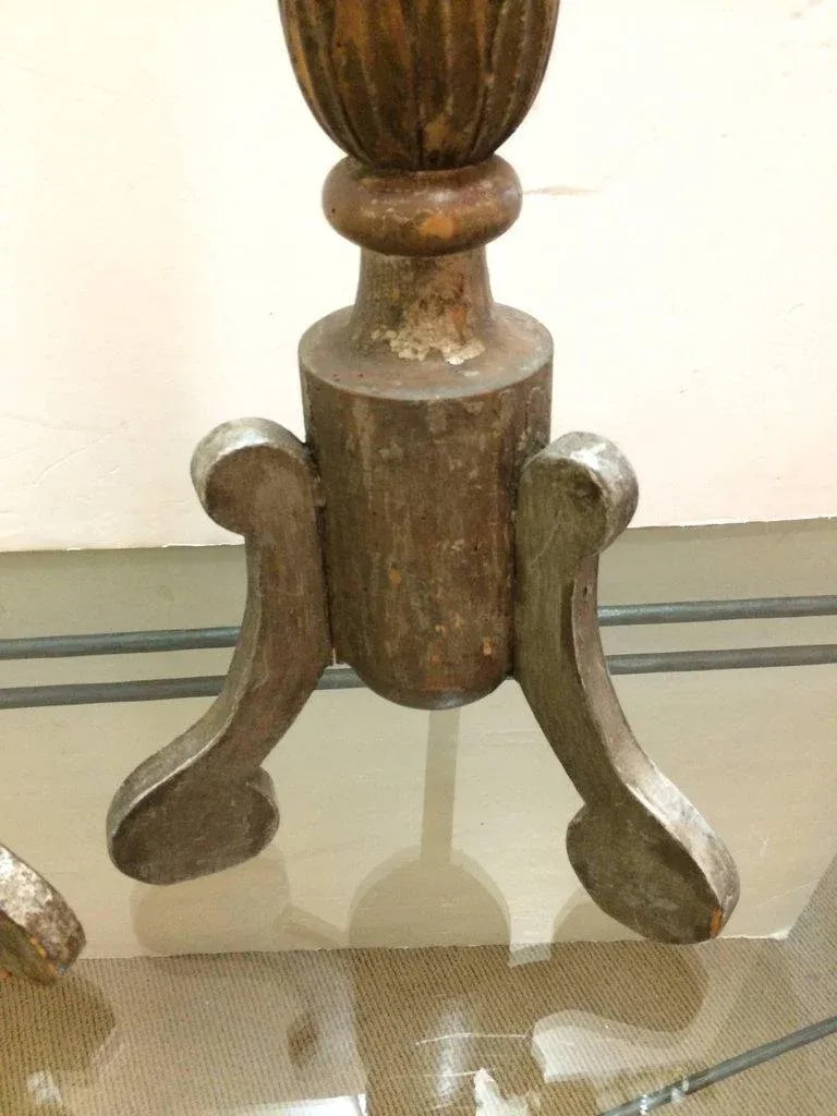 19th Century Silverleaf Carved Wood French Pricket Candlesticks - A Pair - 5