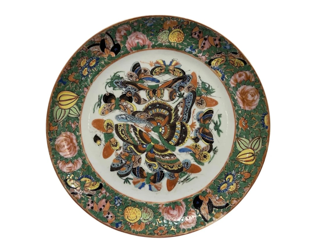 Pair, 19th Century Chinese Export "Thousand Butterfly" Porcelain Plates 9.5" - 3