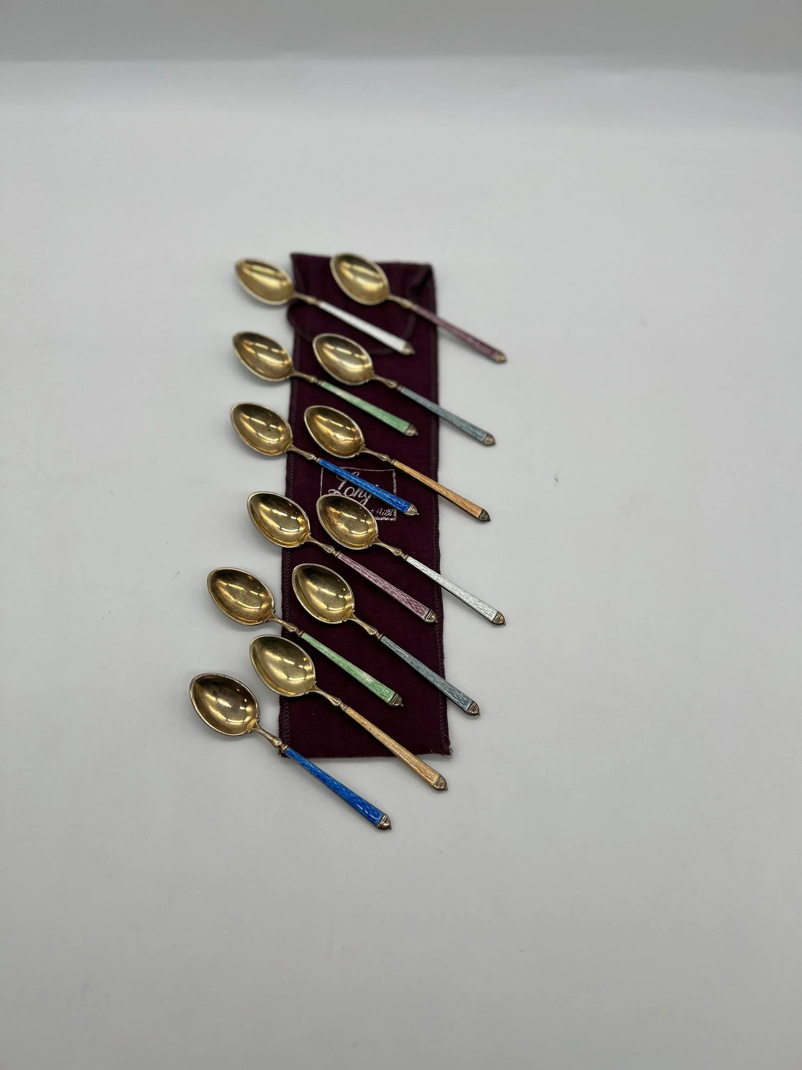 Set of 12, Thomae Company Heavily Enameled Sterling Silver Demitasse Spoons - 2