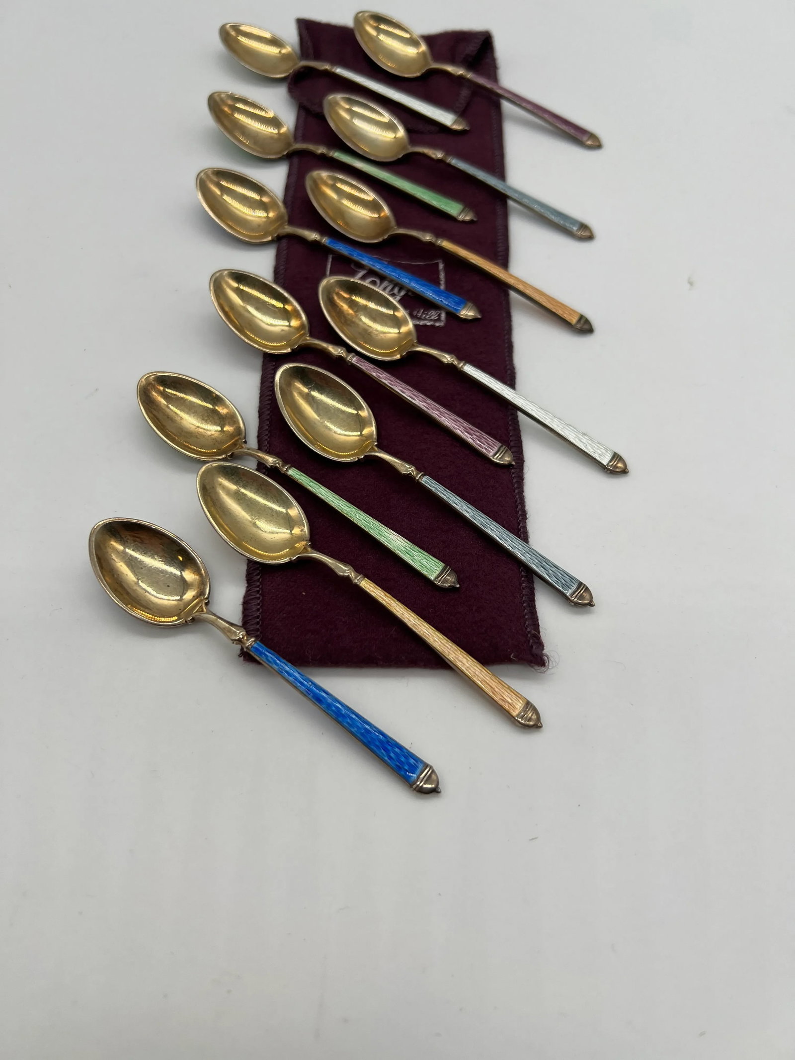 Set of 12, Thomae Company Heavily Enameled Sterling Silver Demitasse Spoons - 3