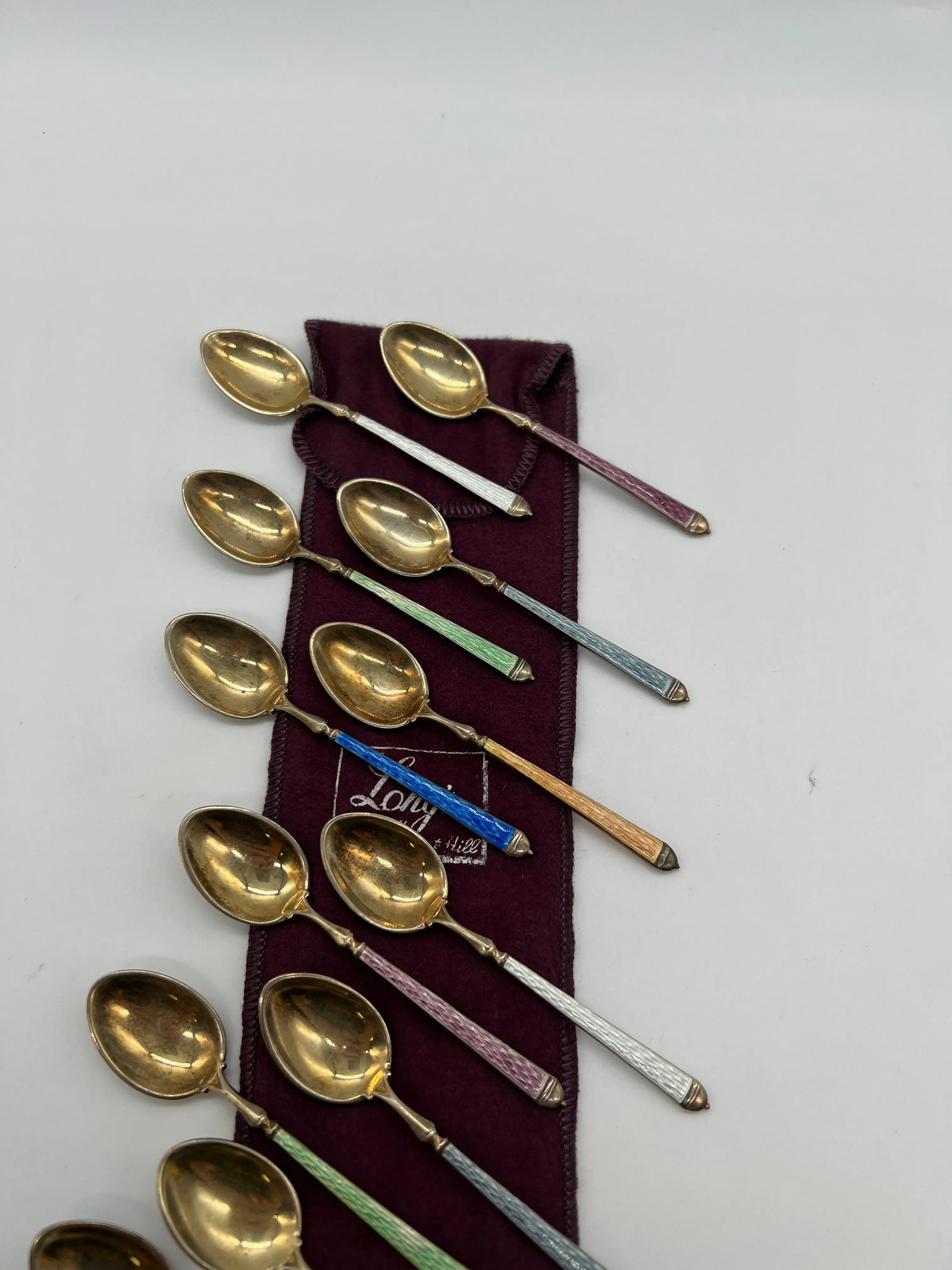 Set of 12, Thomae Company Heavily Enameled Sterling Silver Demitasse Spoons - 4