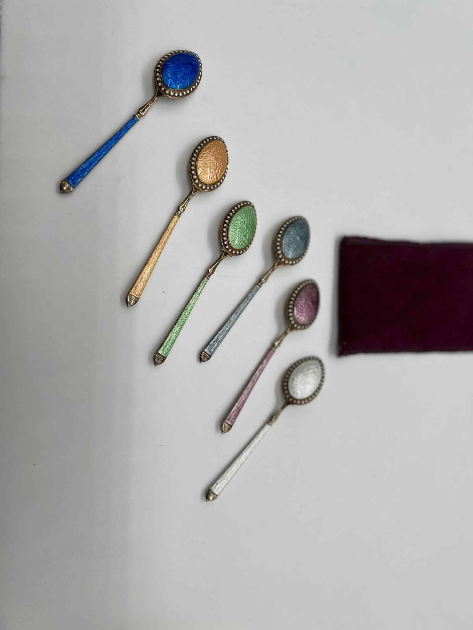 Set of 12, Thomae Company Heavily Enameled Sterling Silver Demitasse Spoons - 5