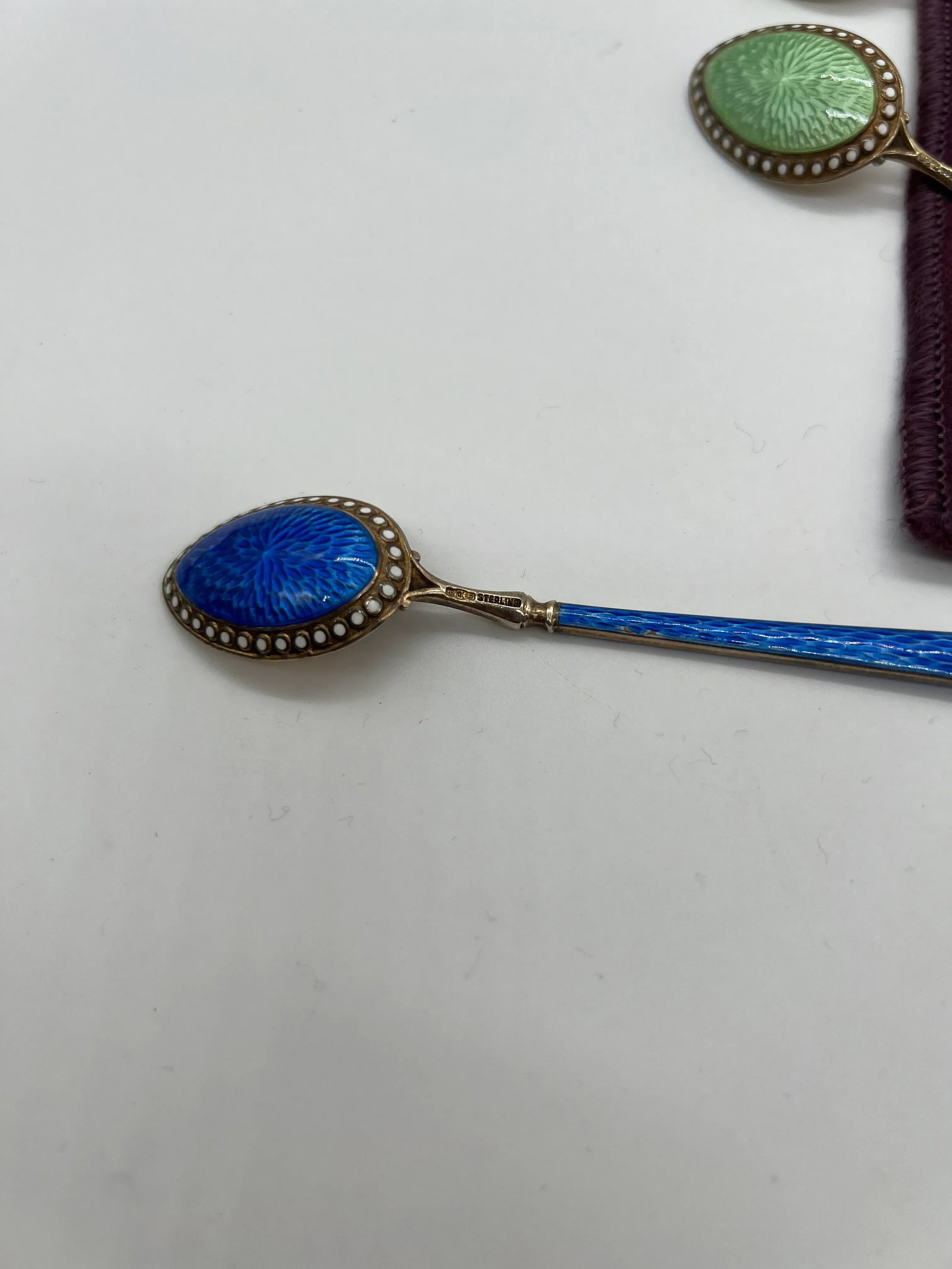 Set of 12, Thomae Company Heavily Enameled Sterling Silver Demitasse Spoons - 7